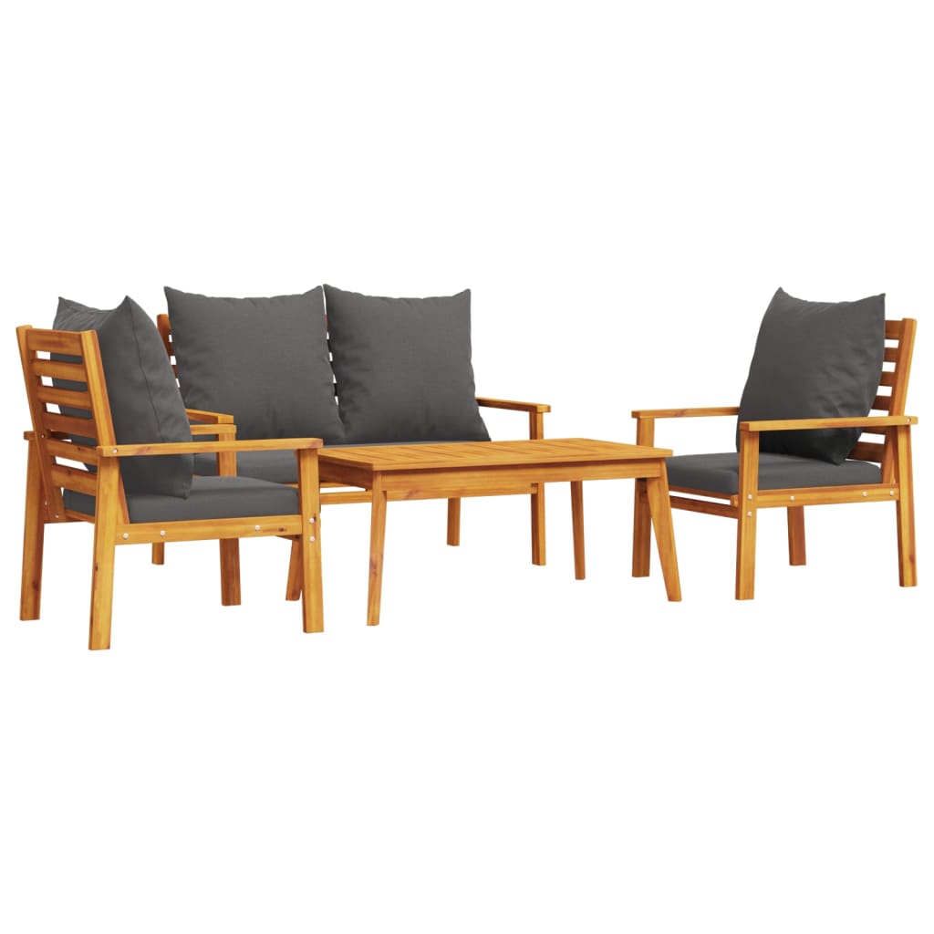 vidaXL set de muebles de jardín 4 pzs y cojines madera maciza acacia