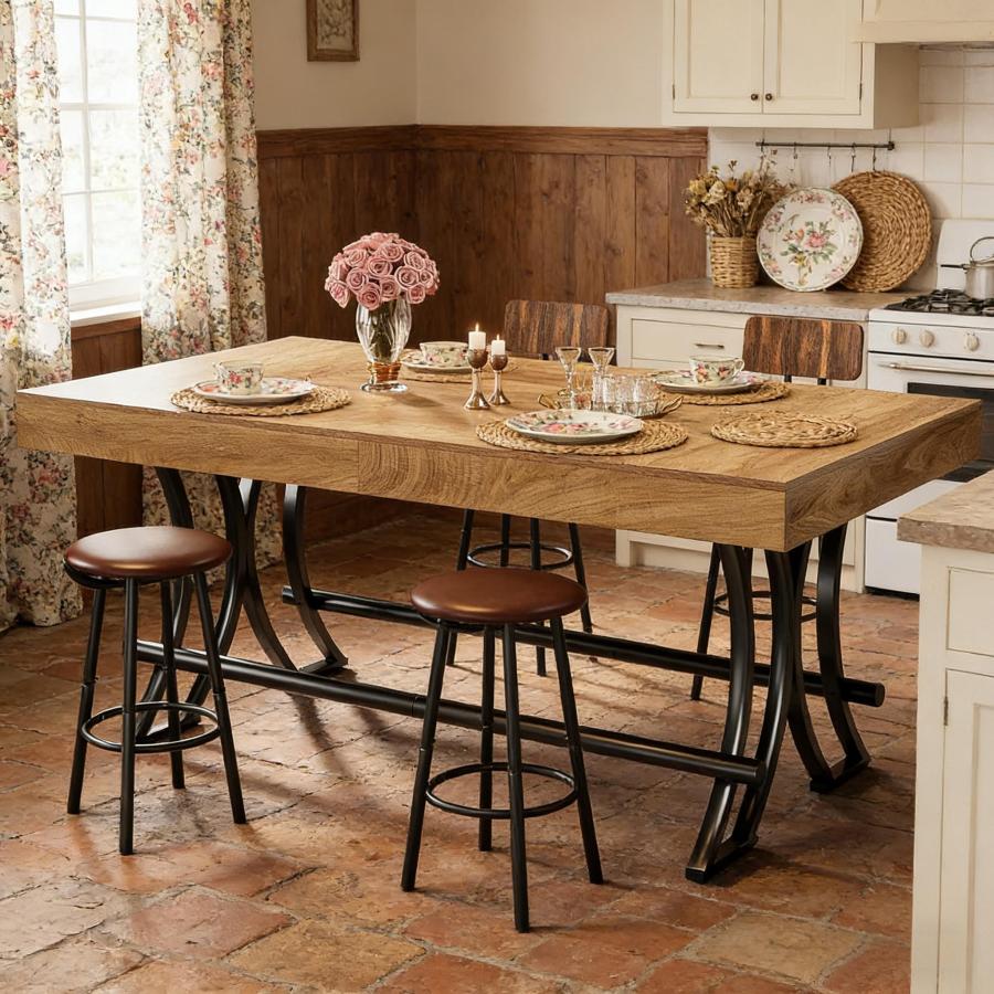 Mesa alta para cocina y bar mdf metal negro y marrón 90x160cm