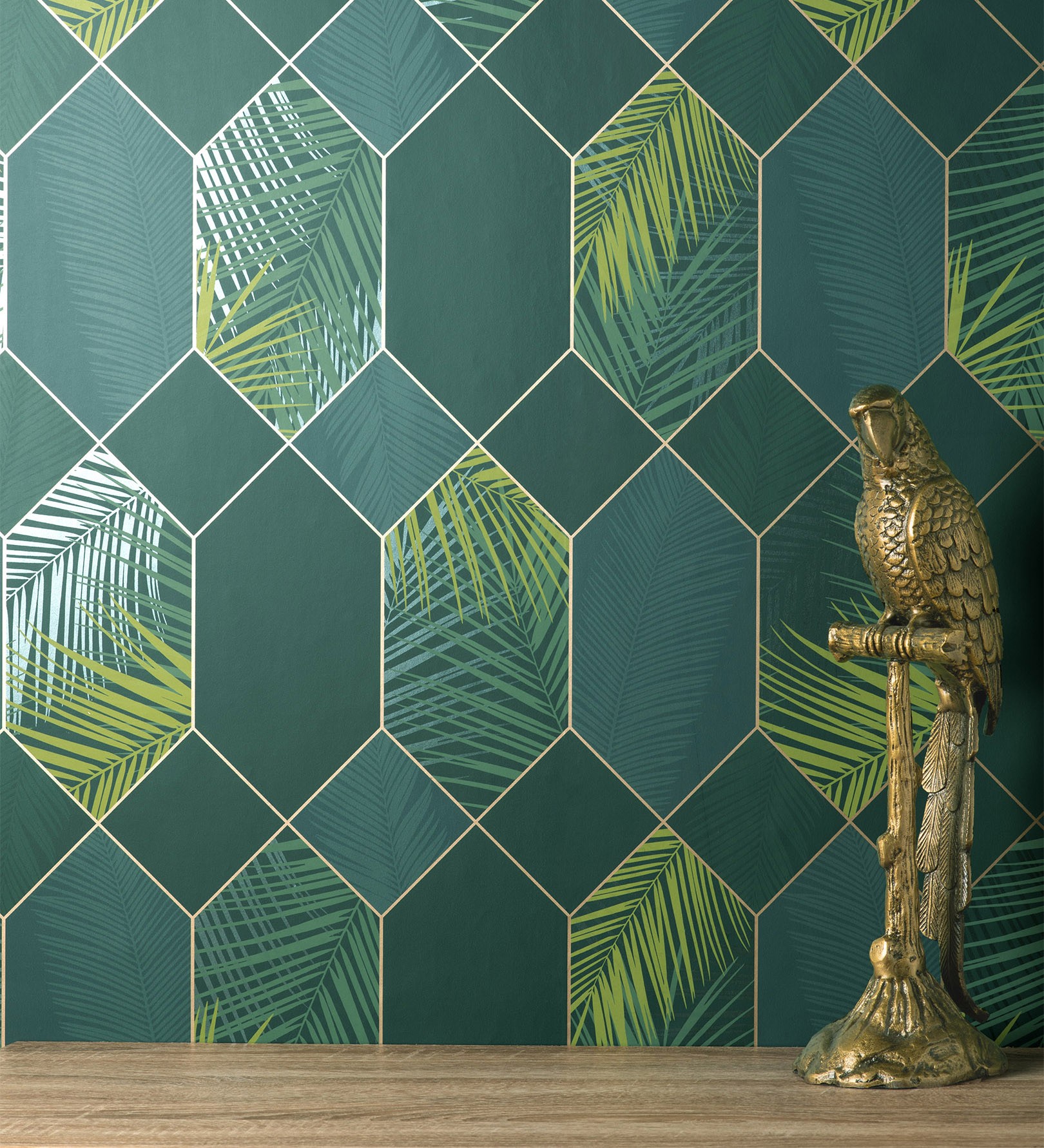 Papel pintado gaulan lavable geométrico panel hexagonal con hojas 5.23m²