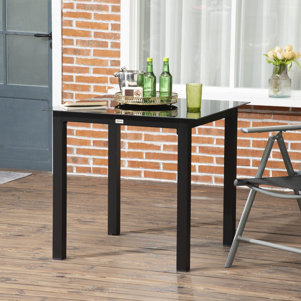 Mesa de comedor exterior para 4 personas aluminio negro 74x80x80cm
