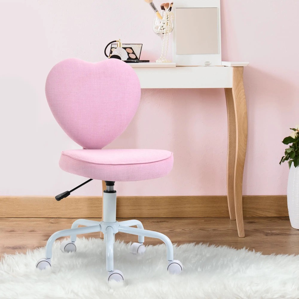 Silla de oficina giro 360° rosa respaldo corazón altura ajustable