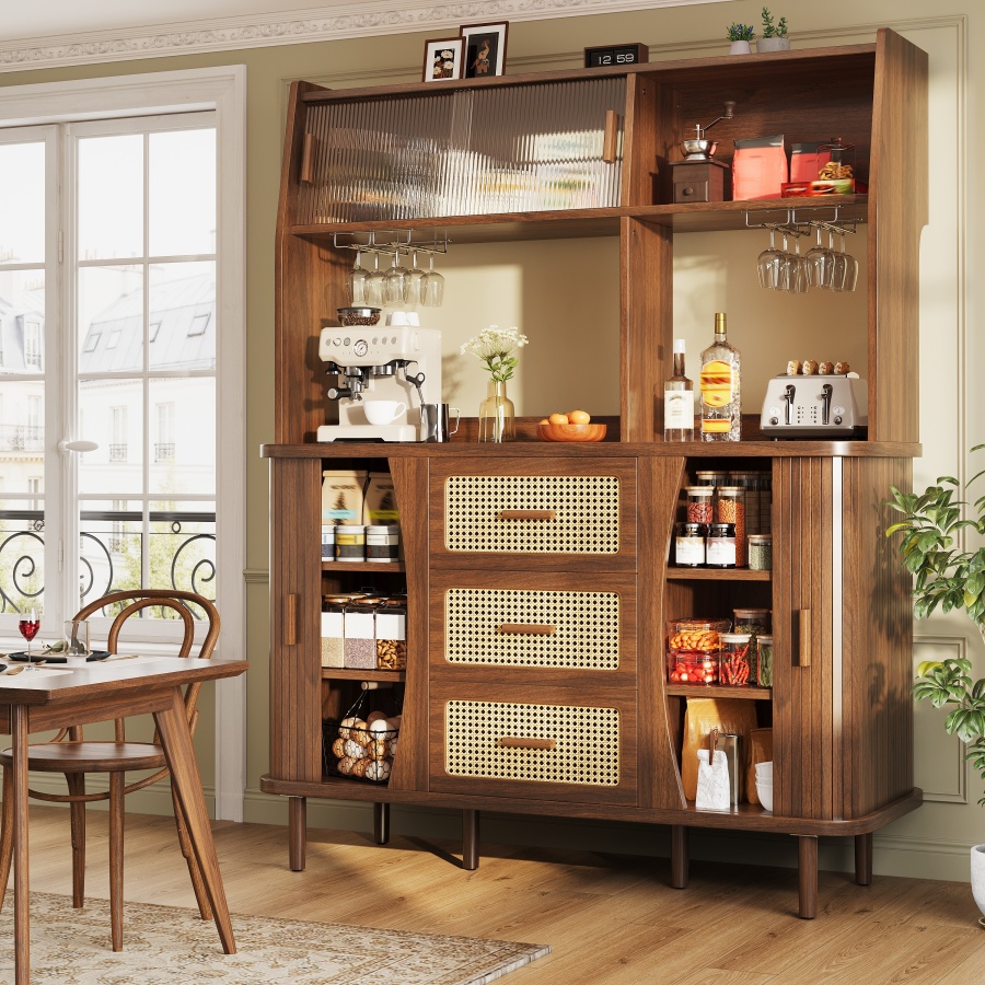 Aparador para cocina comedor con 3 cajones nogal 174,5x140x40,5cm
