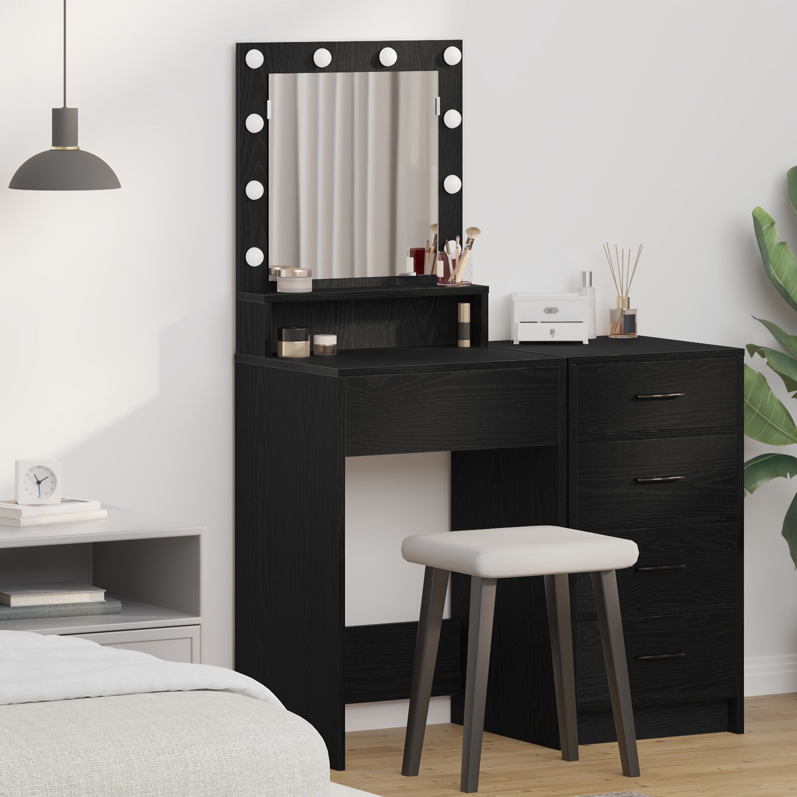 Mesa de maquillaje con luces LED en roble negro 50x41x135 cm oif717395