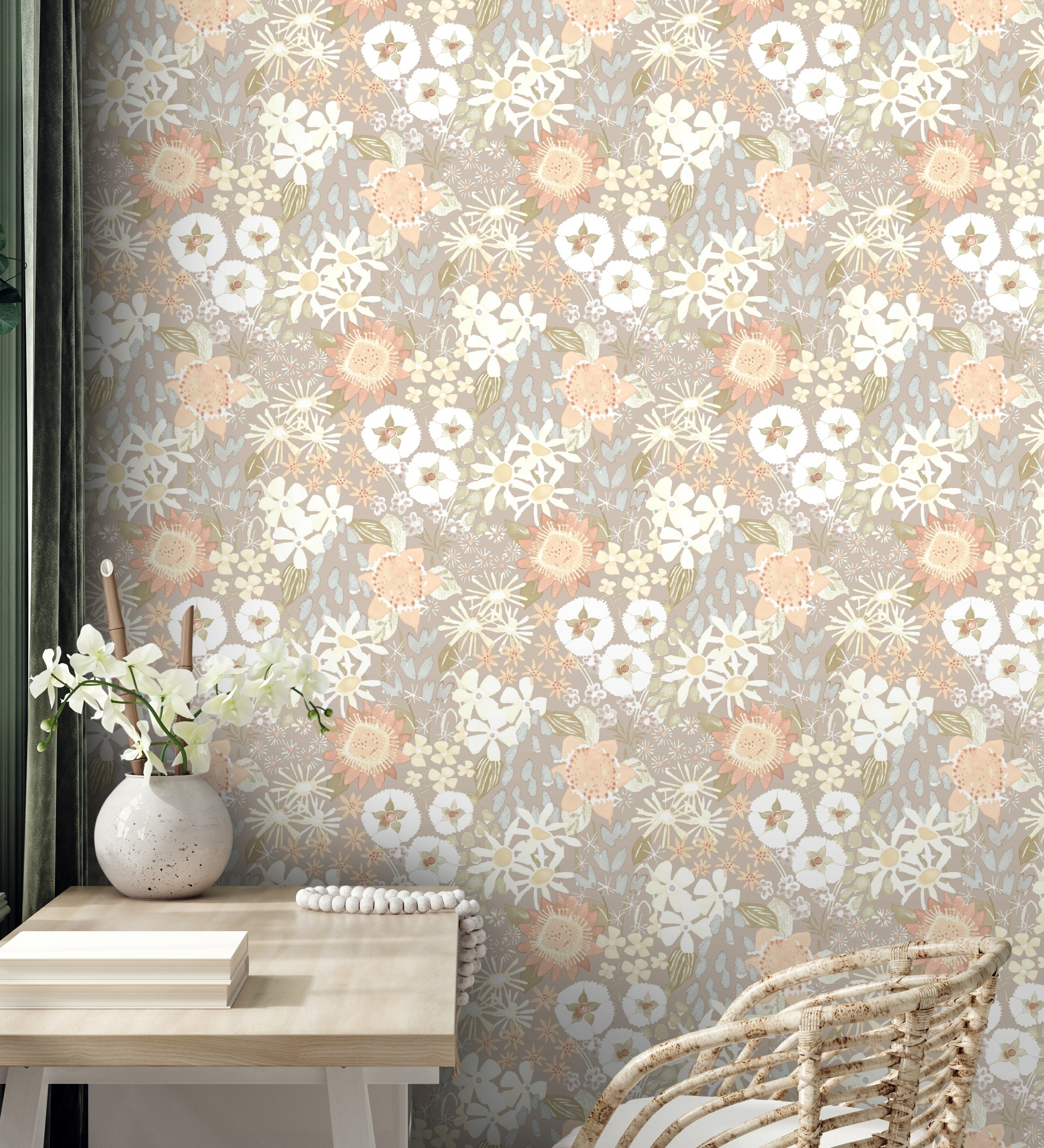 Papel pintado gaulan jardín de flores gris cálido estilo 5.23m²