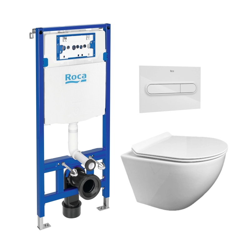 Pack cisterna roca duplo y pulsador pl1 blanco br con wc round smart de kp