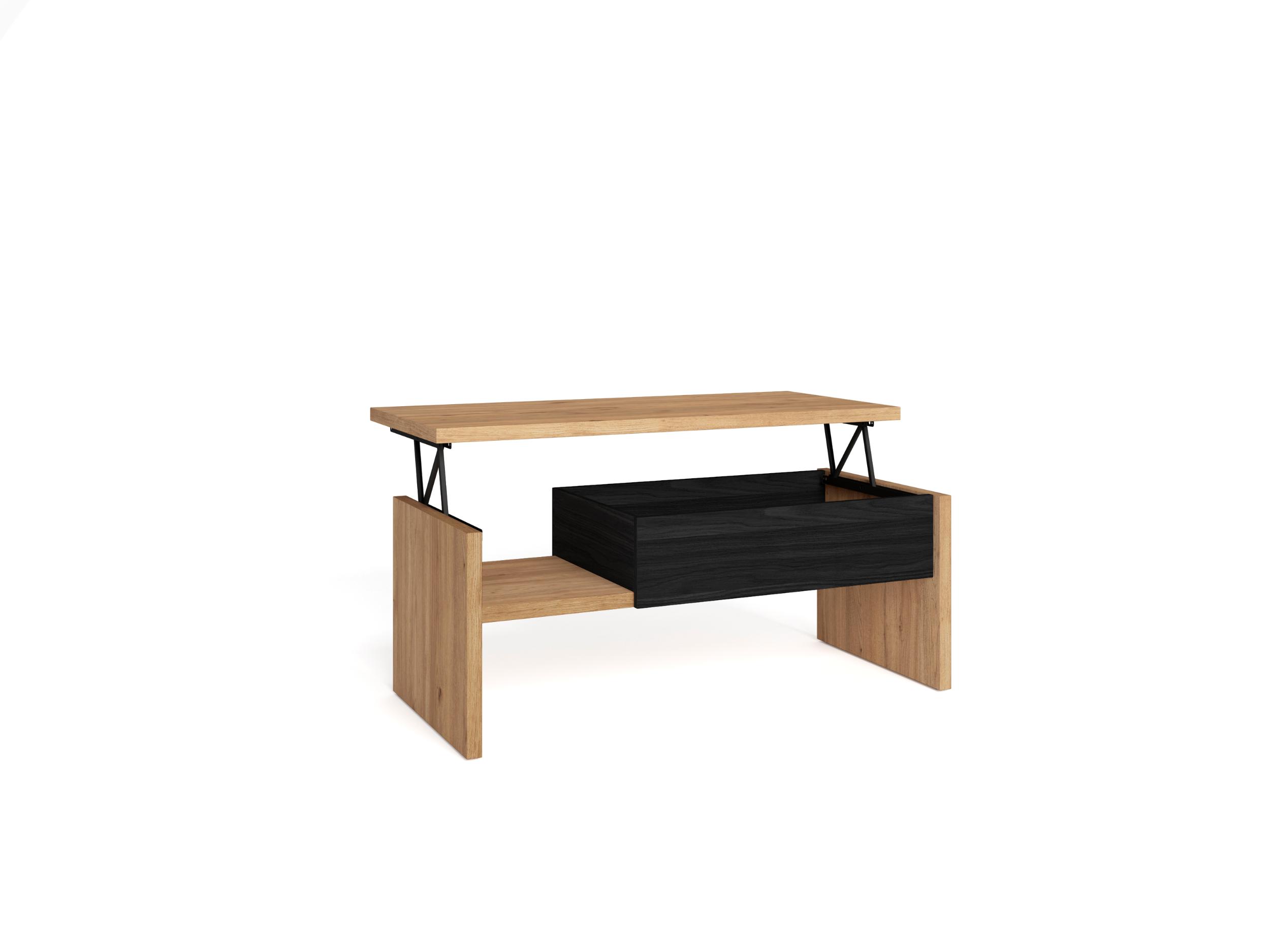 Mesa de centro elevable, 110x50x45cm, roble y negro