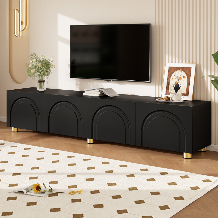 Mueble de tv con 4 puertas negro 40x180x35cm