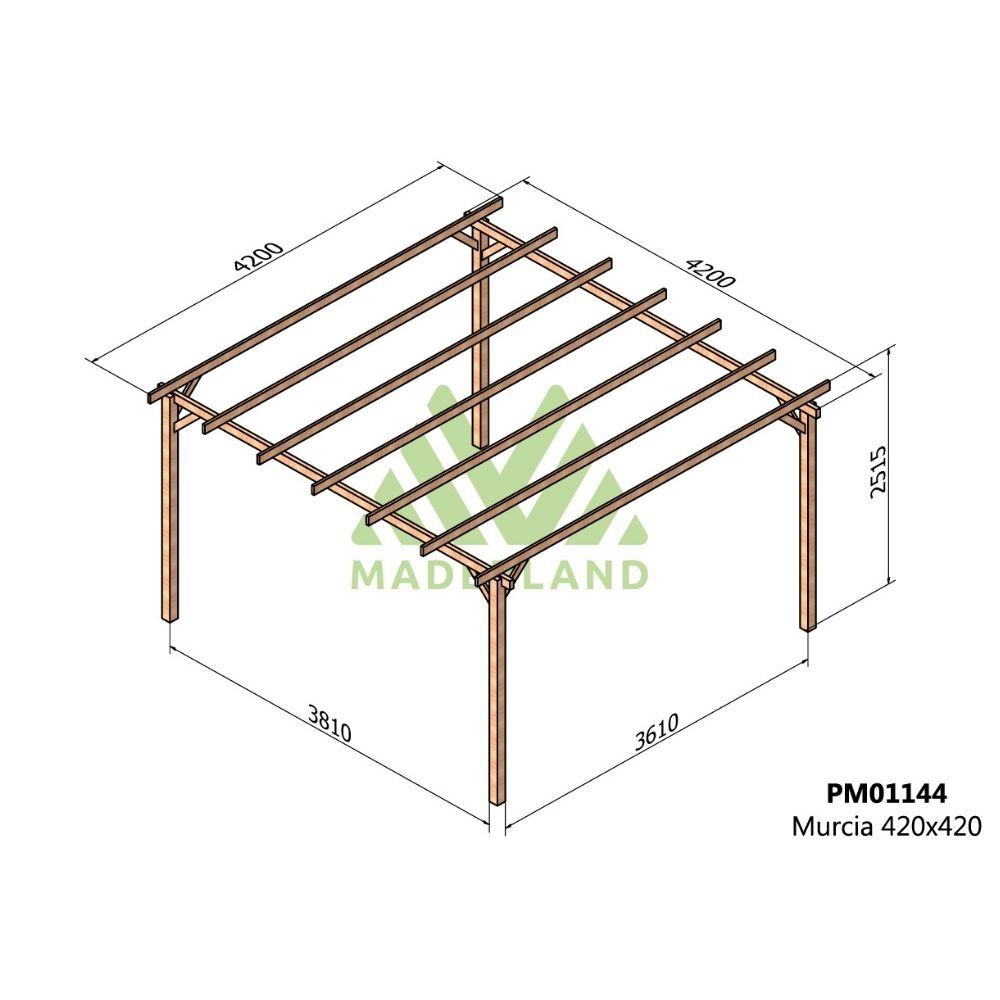 Pérgola de madera maciza - murcia 420x420cm (maderland)
