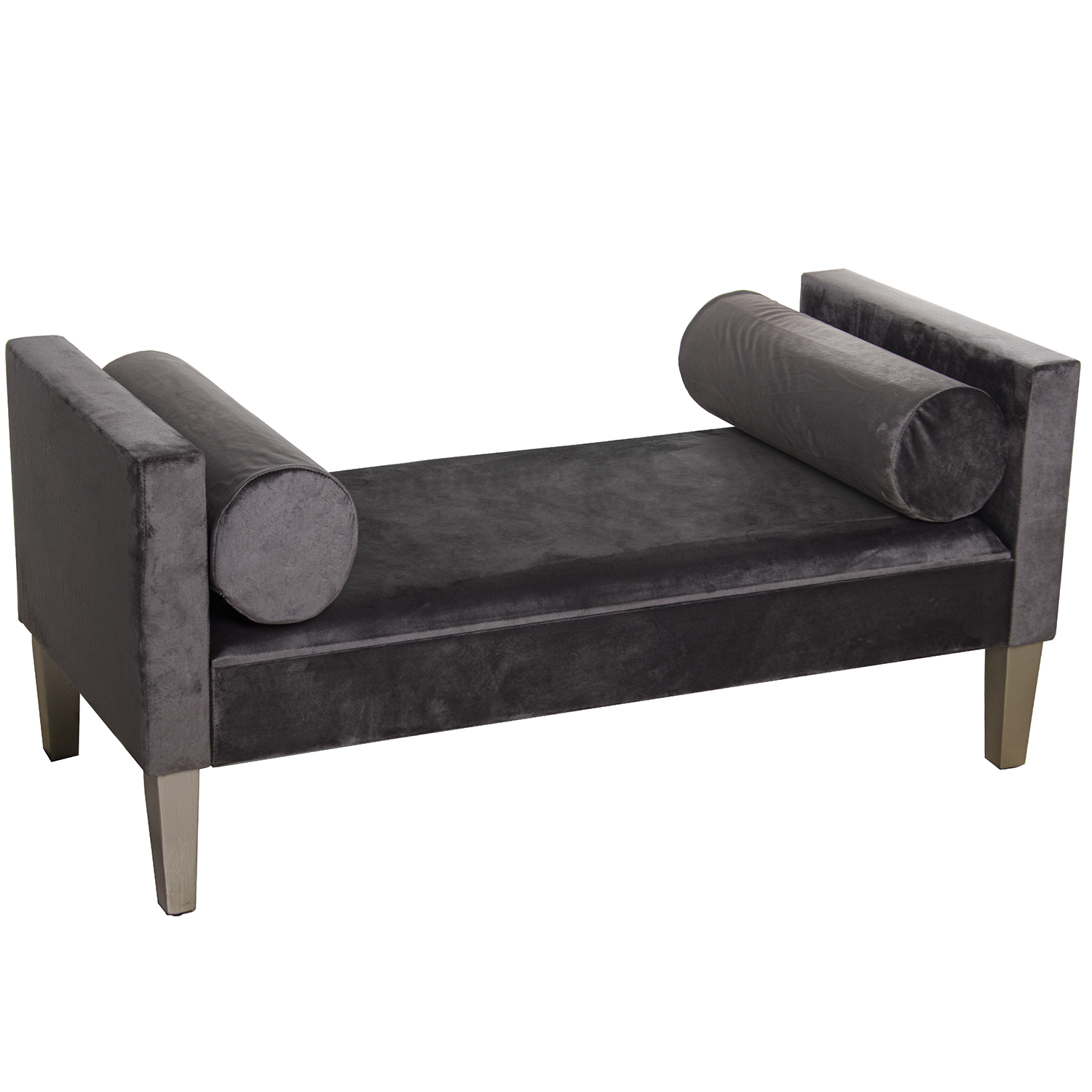 Banqueta pie de cama madera, tela gris poliester