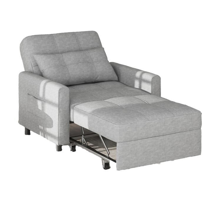 Sillón convertible - lino gris claro - 70 x 190 cm