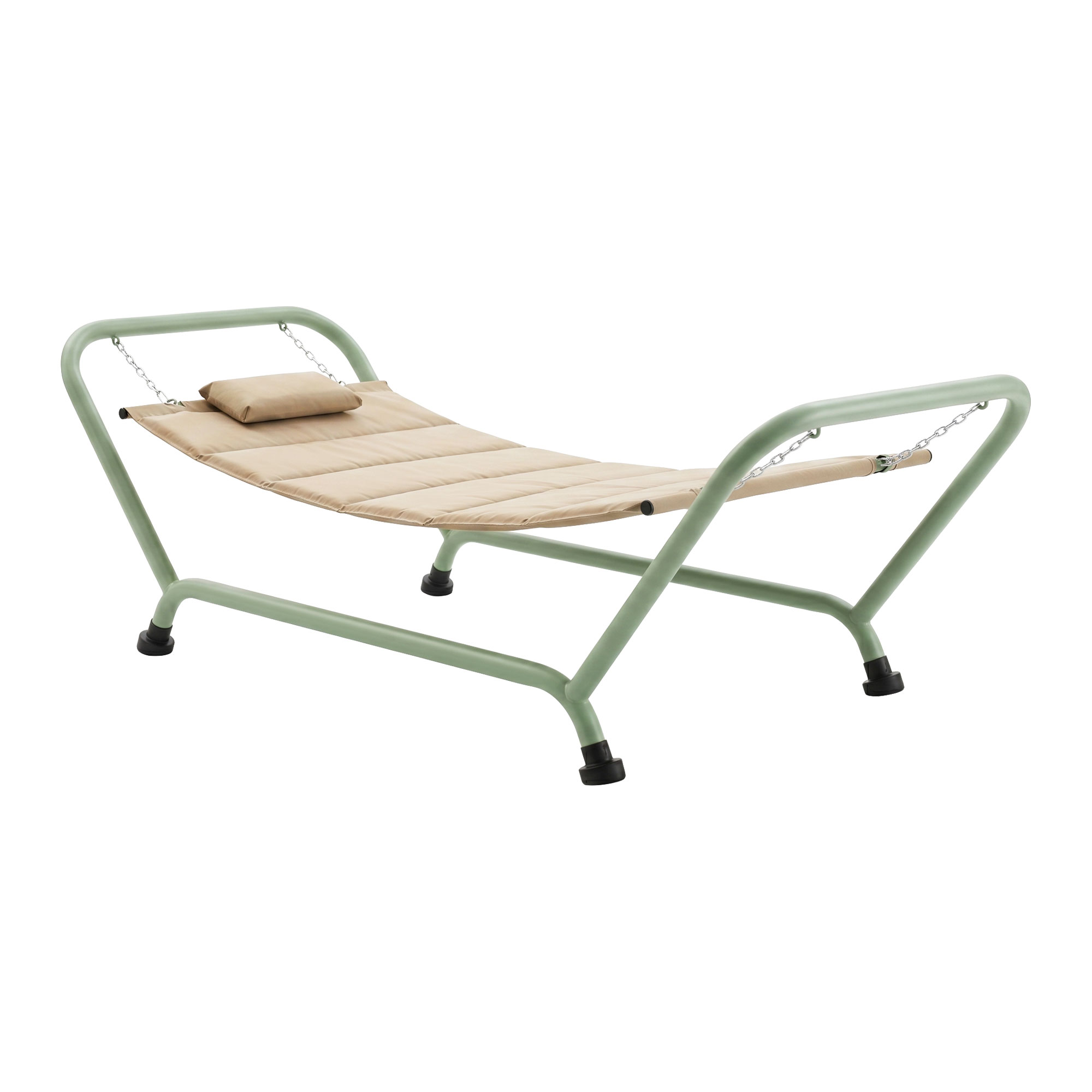 Levia - hamaca jardín 233x86x95 cm con soporte y cojín beige