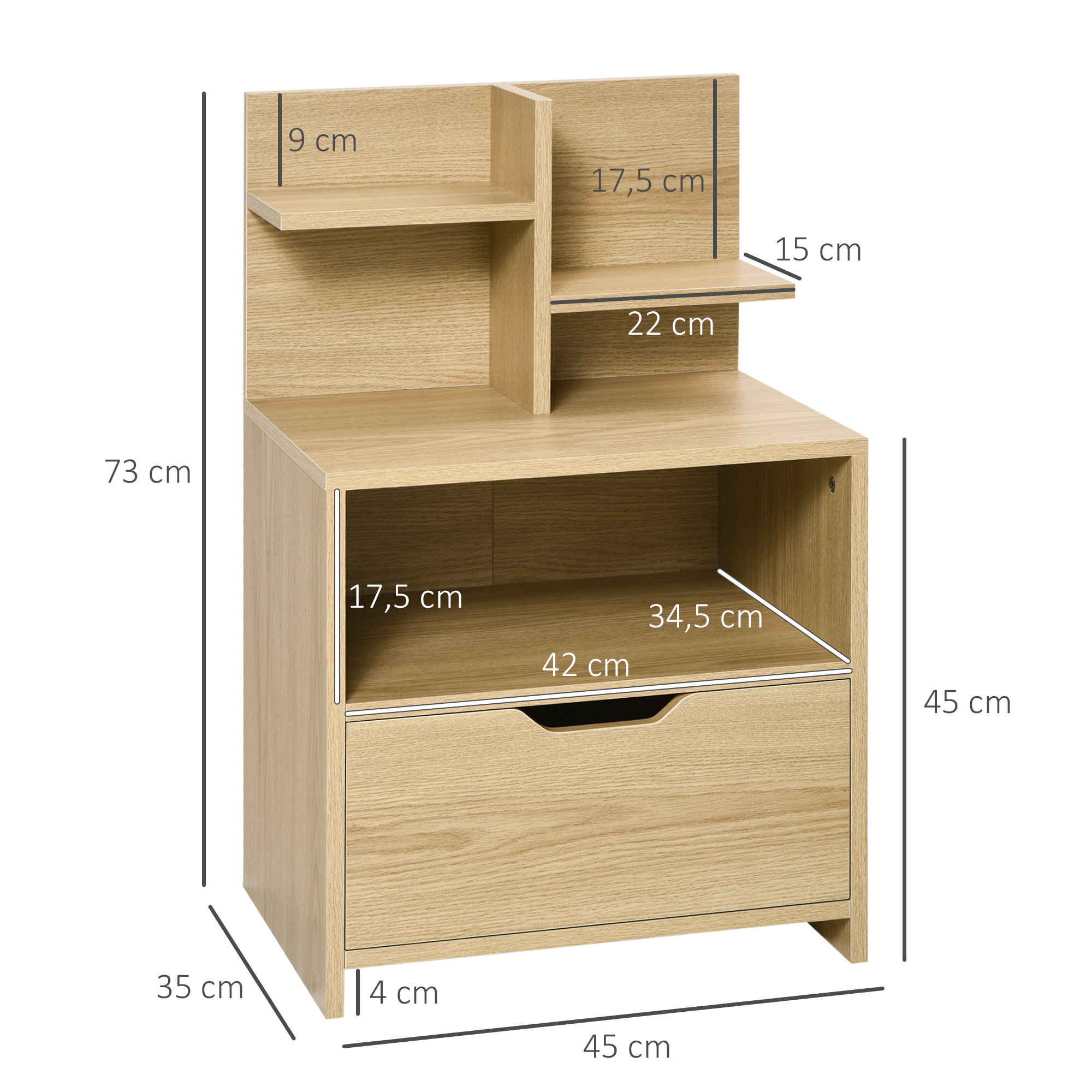 Mesita de noche - tablero de partículas - madera natural - 45x35x73 cm