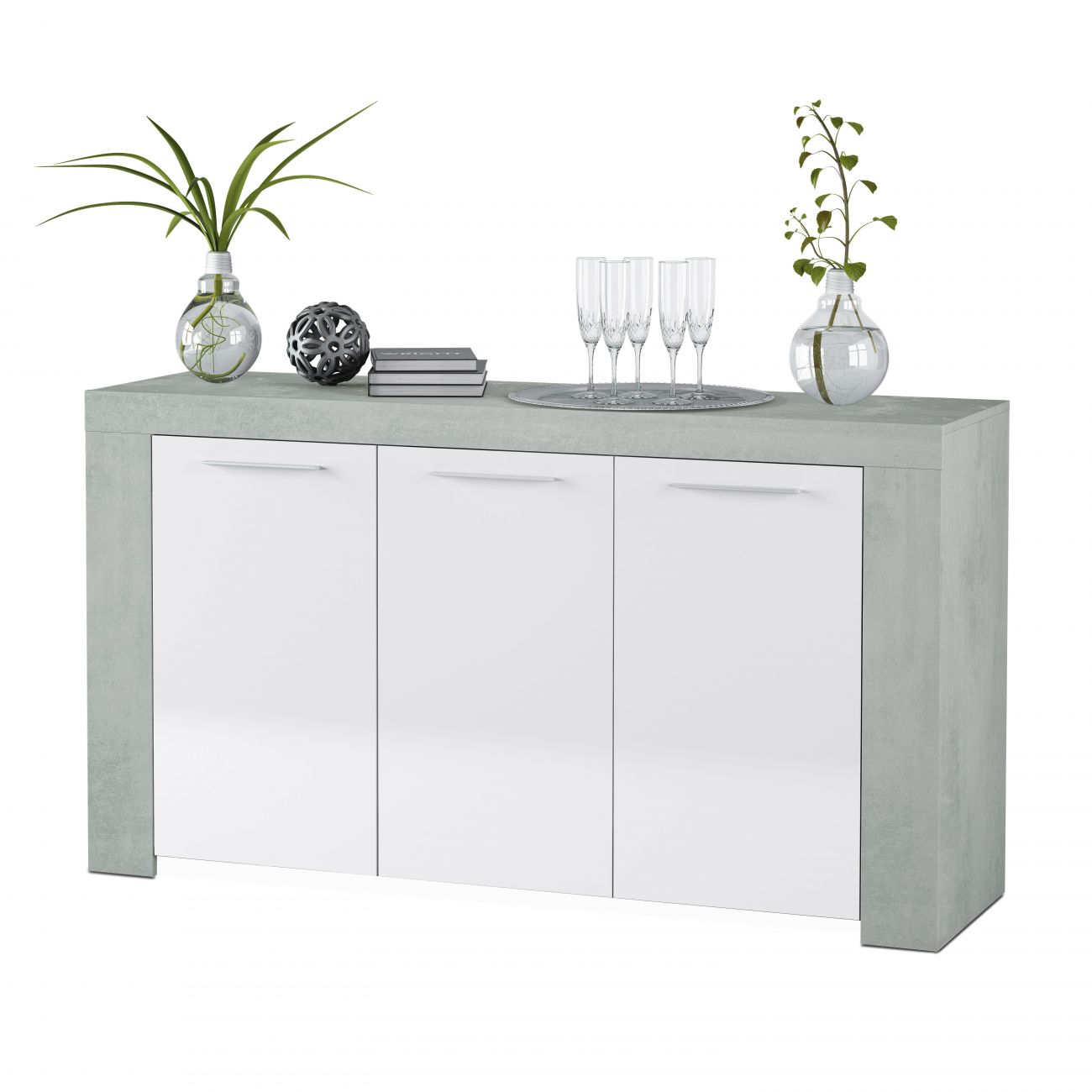 Aparador de 3 puertas con gran almacenamiento 144 cm ambit blanco - gris