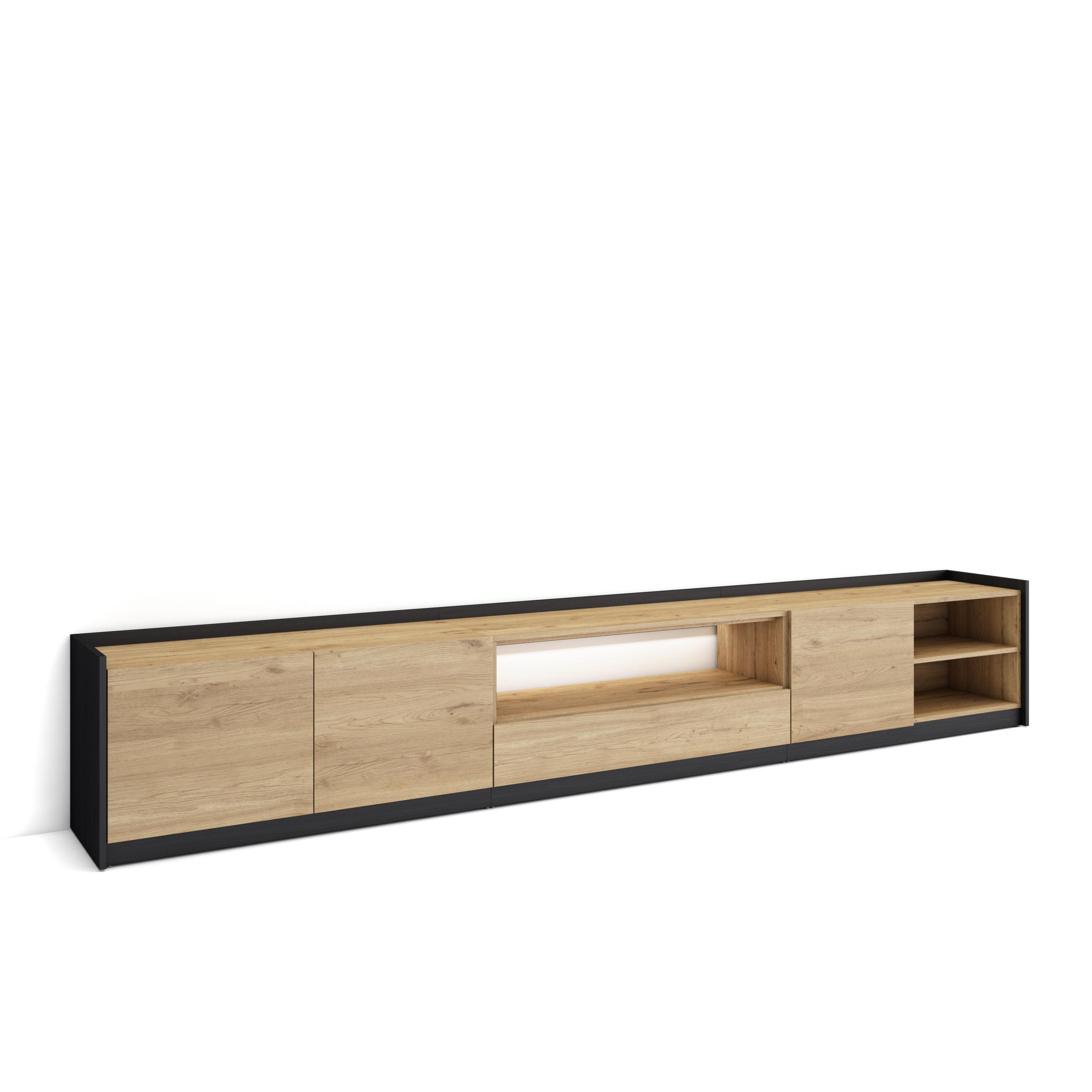 Mueble tv, 310x37x50cm, roble y negro, LED rf4859