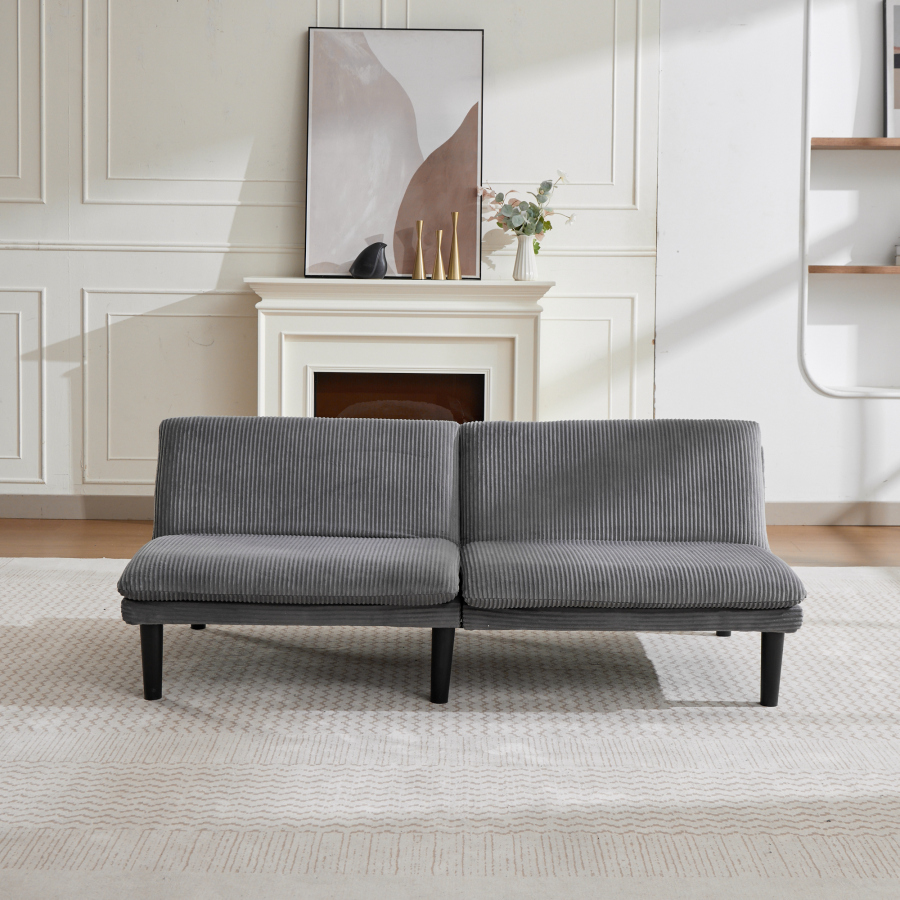 Sofá cama 2 plazas terciopelo gris respaldo ajustable para salón