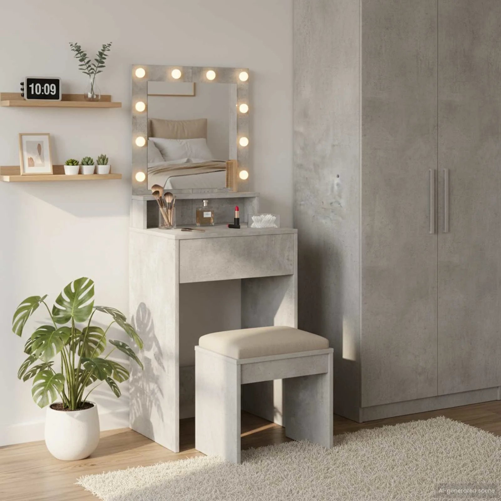Mesa de maquillaje con luces LED gris concreto 50x41x135 cm oif871897