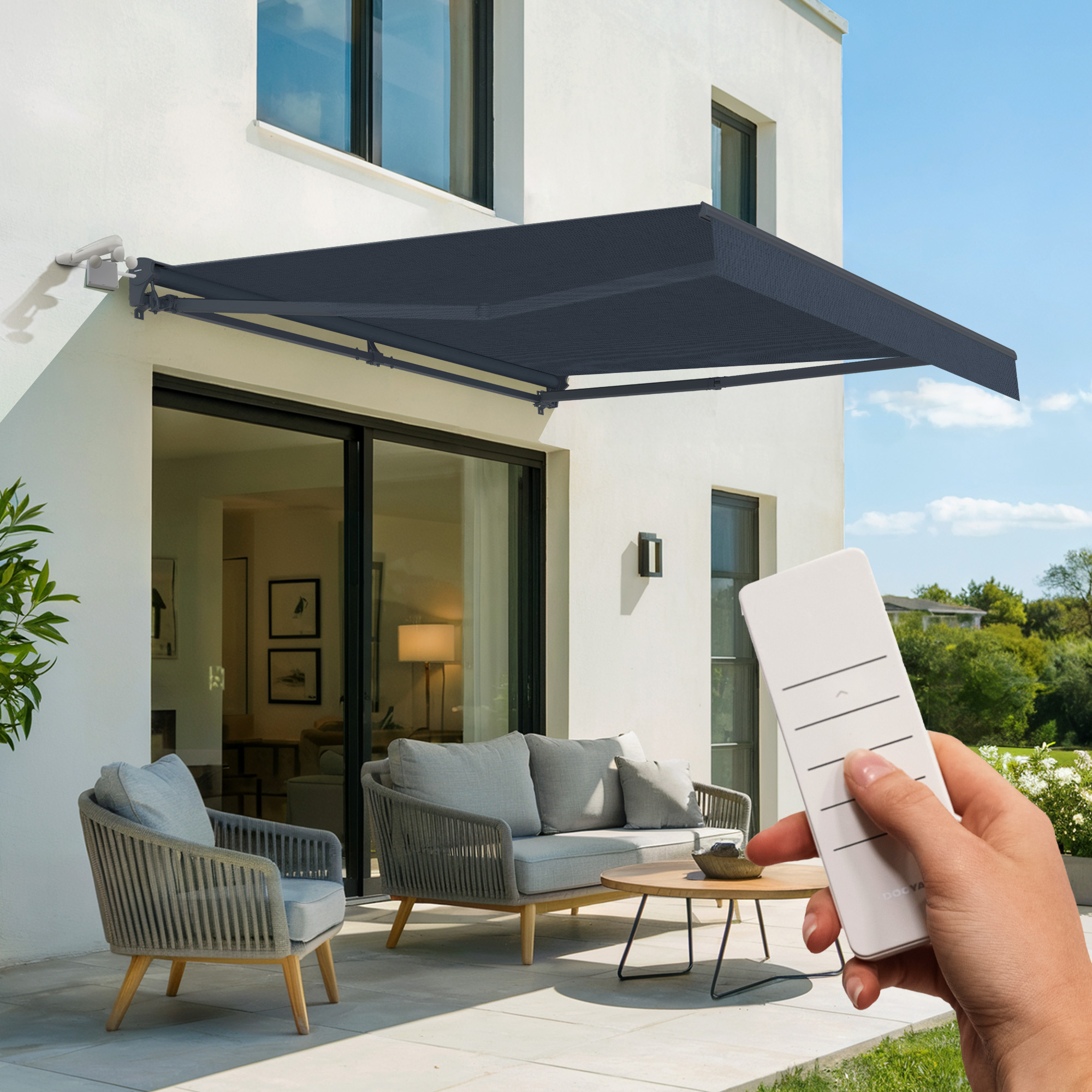 Toldo semicofre motorizado fazzio 3x2,5m gris - lona premium 320 g/m²