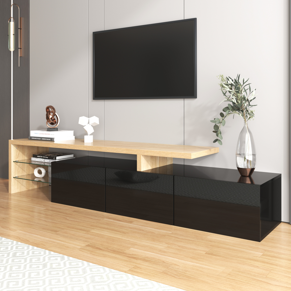 Mueble de tv para salón 3 puertas natural y negro 42x197,5x39cm