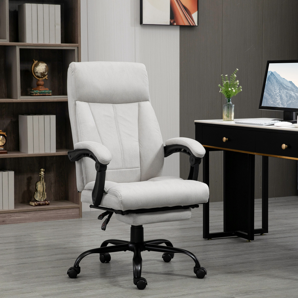Silla de oficina ergonómica con masaje y reposapiés gris claro ajustable