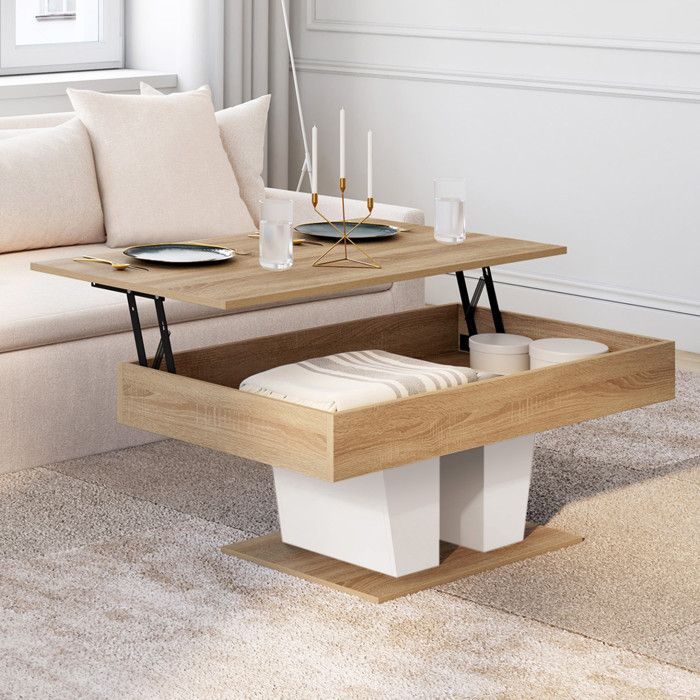 Mesa de centro elevable - madera blanco - 1 - 100 cm