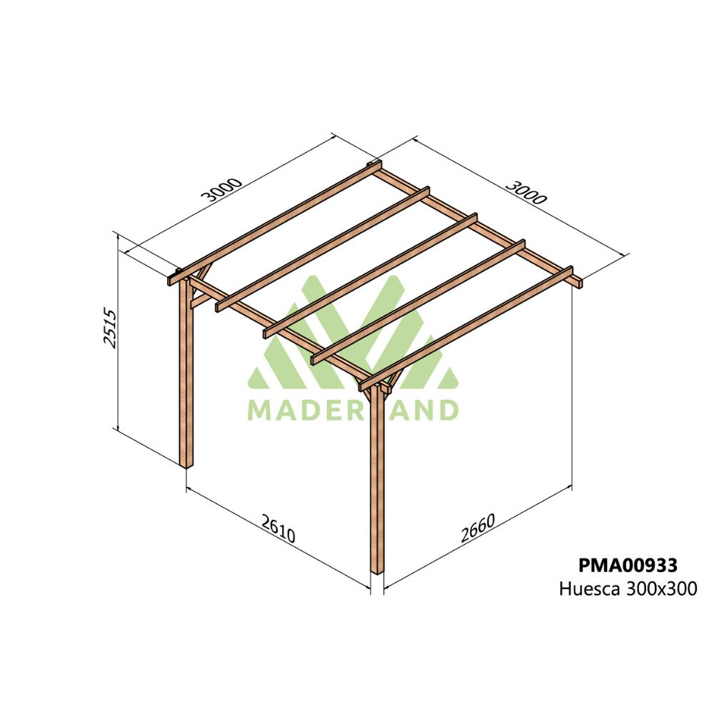 Pérgola de madera maciza adosada - huesca ad. 300x300cm (maderland)