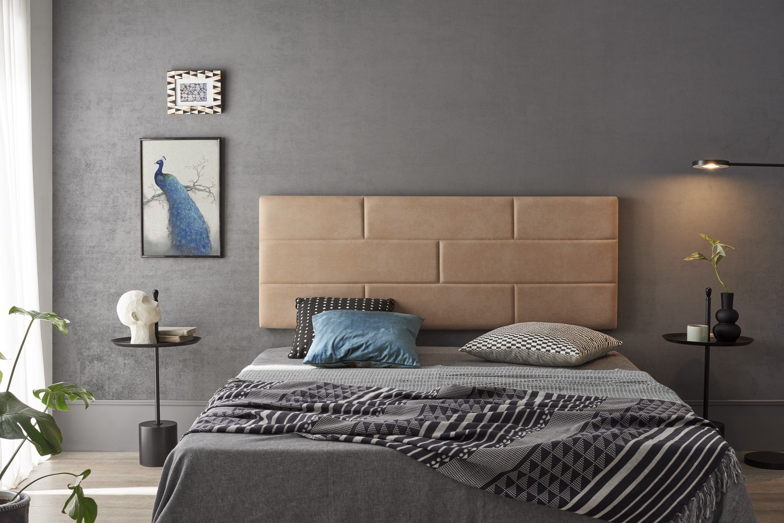 Cabecero 160 muro ladrillos tela antimanchas 162x57x5cm camel
