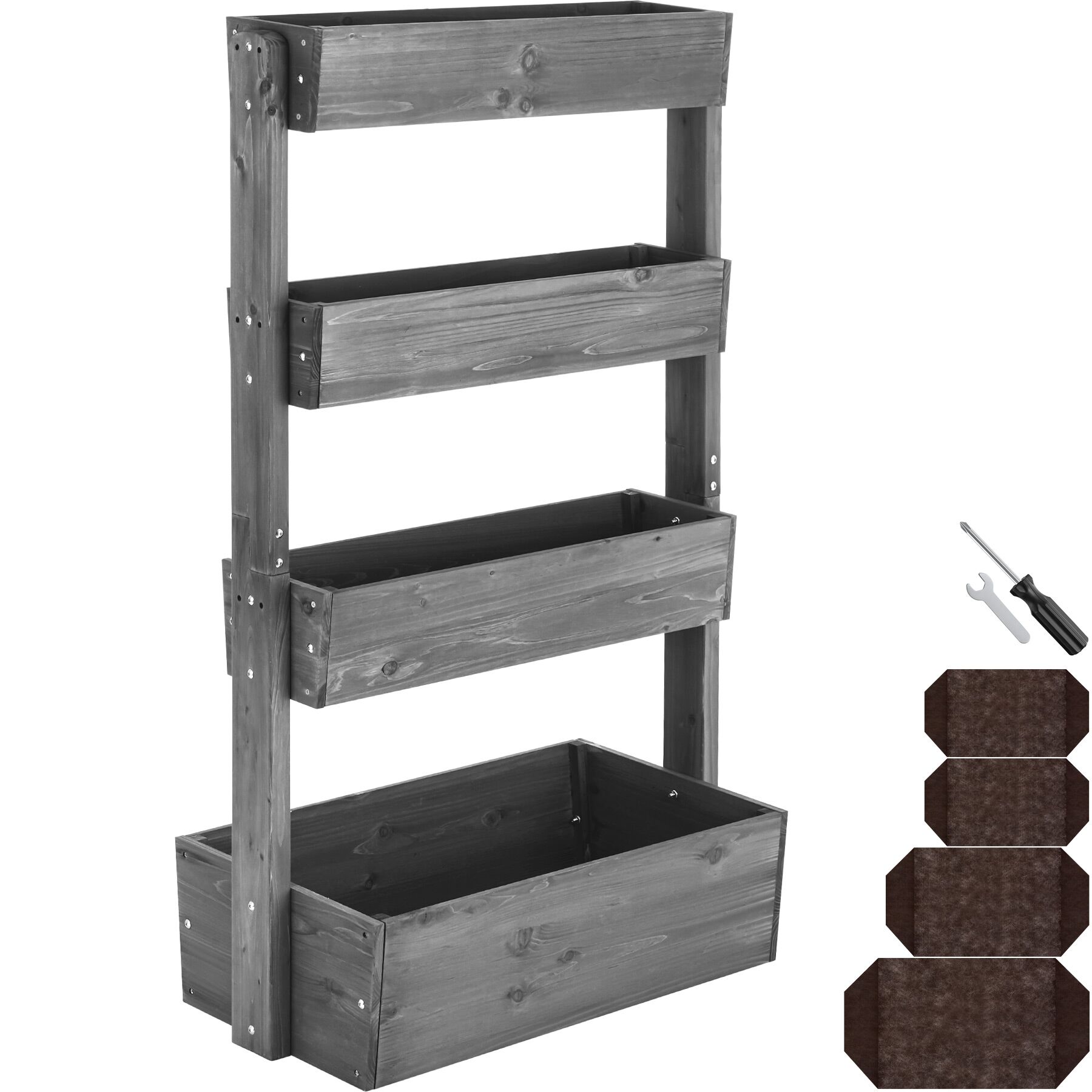 Tectake 4 niveles jardinera madera abeto lacada, drenaje, gris