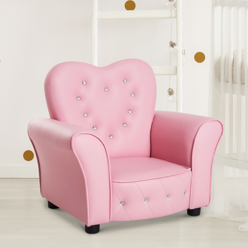Sillón infantil PVC rosa con botones decorativos para niños 1,5 a 3 años