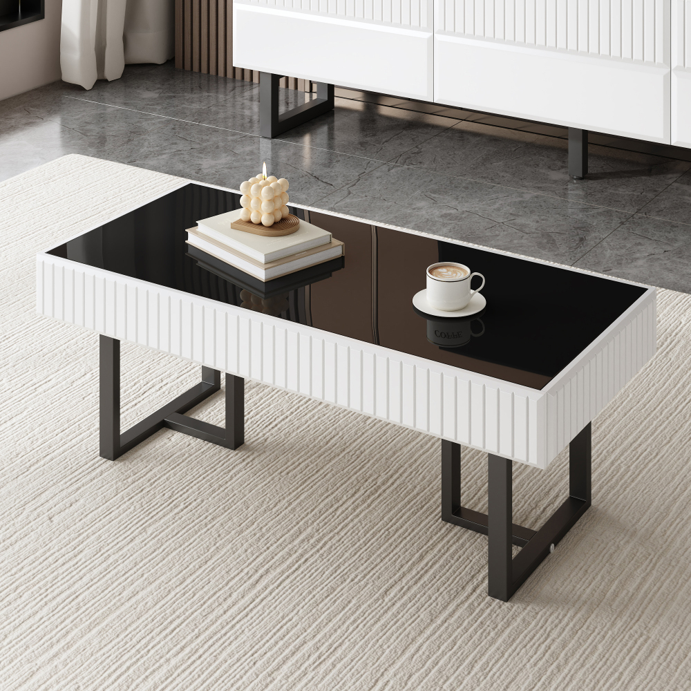 Mesa de centro para salón madera negro blanco 41x110x50,5cm