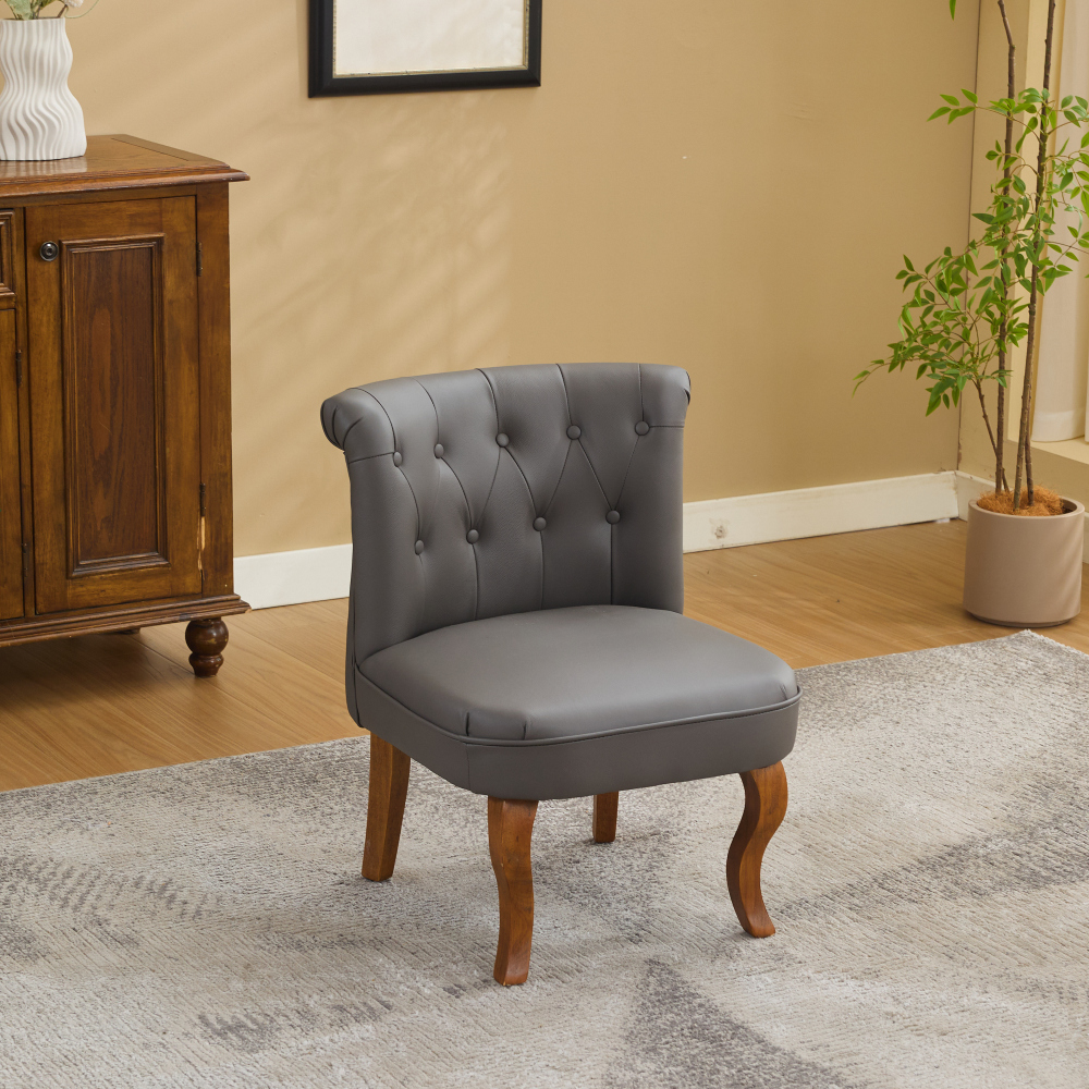 Silla de comedor cuero gris con patas de madera