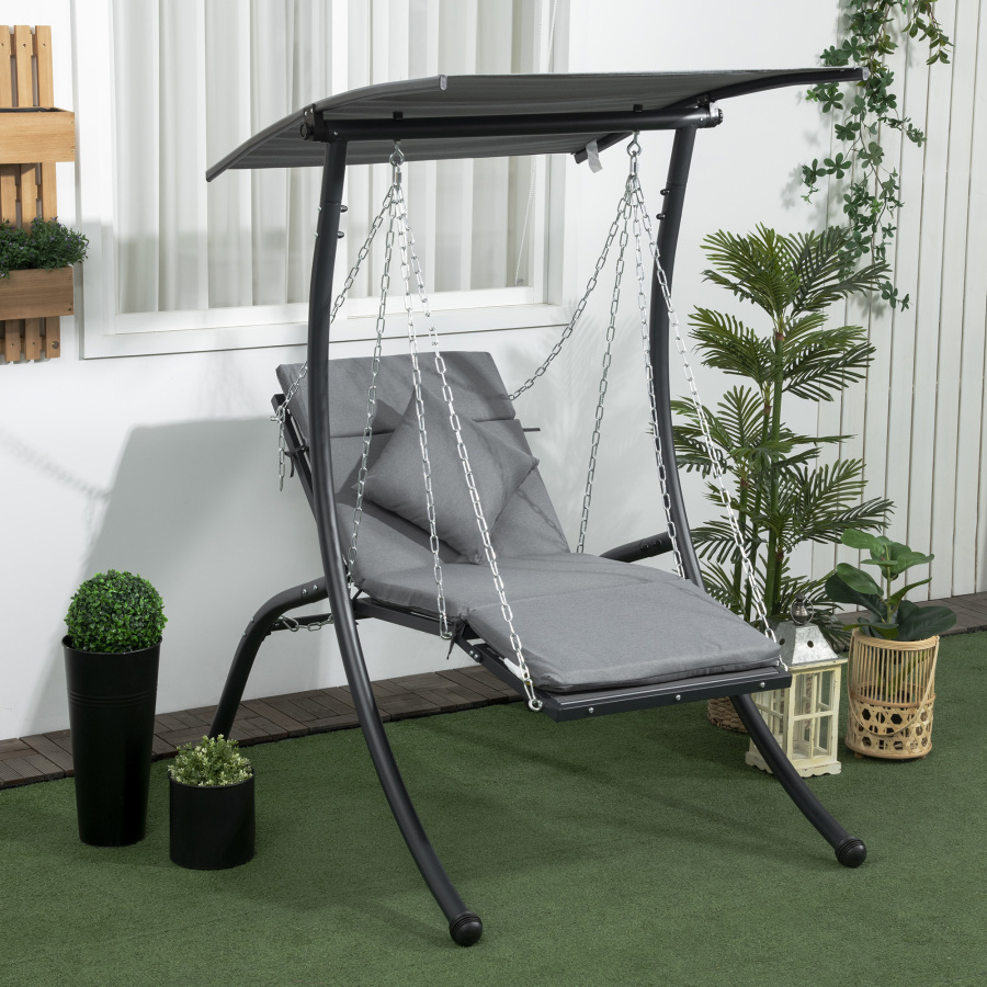 Columpio de jardín reclinable gris oscuro 108x145x169 cm