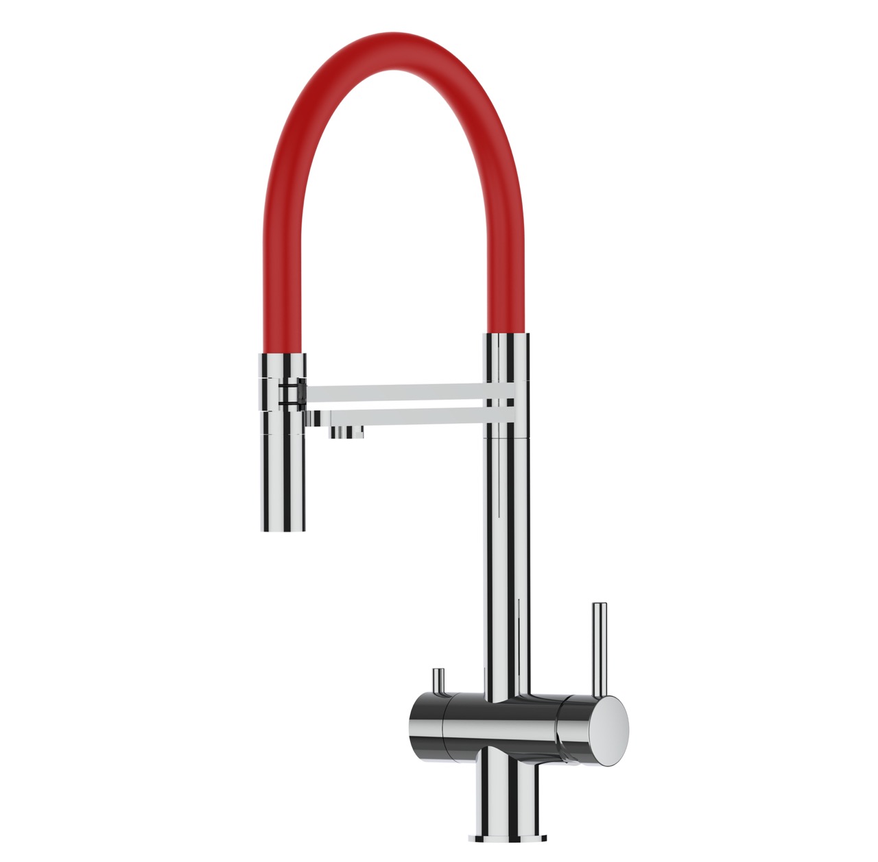Grifo de cocina 4 vías acero inox ducha 2 chorros, pulido/rojo