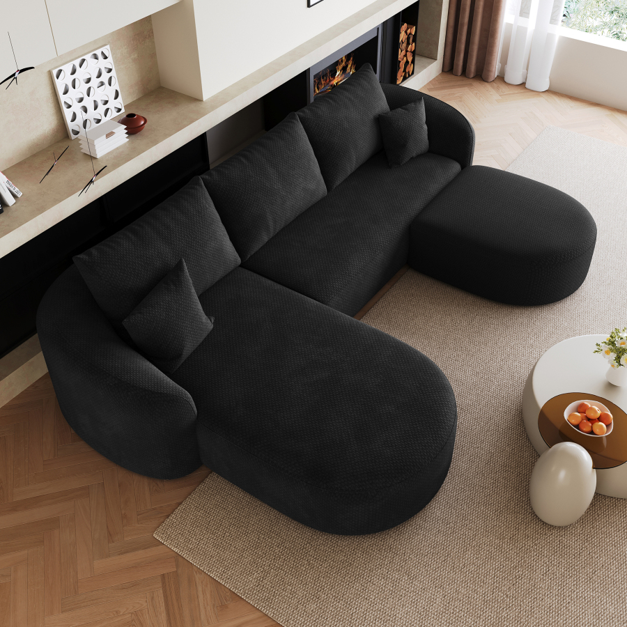 Sofá en u modular de tela negro sin montaje para sala y dormitorio