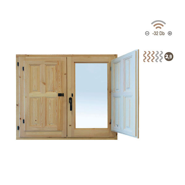 Ventana de madera practicable 60 x 80 cm con postigo climalit