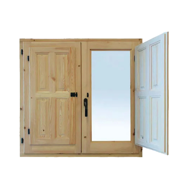 Ventana de madera practicable 100 x 100 cm con postigo climalit