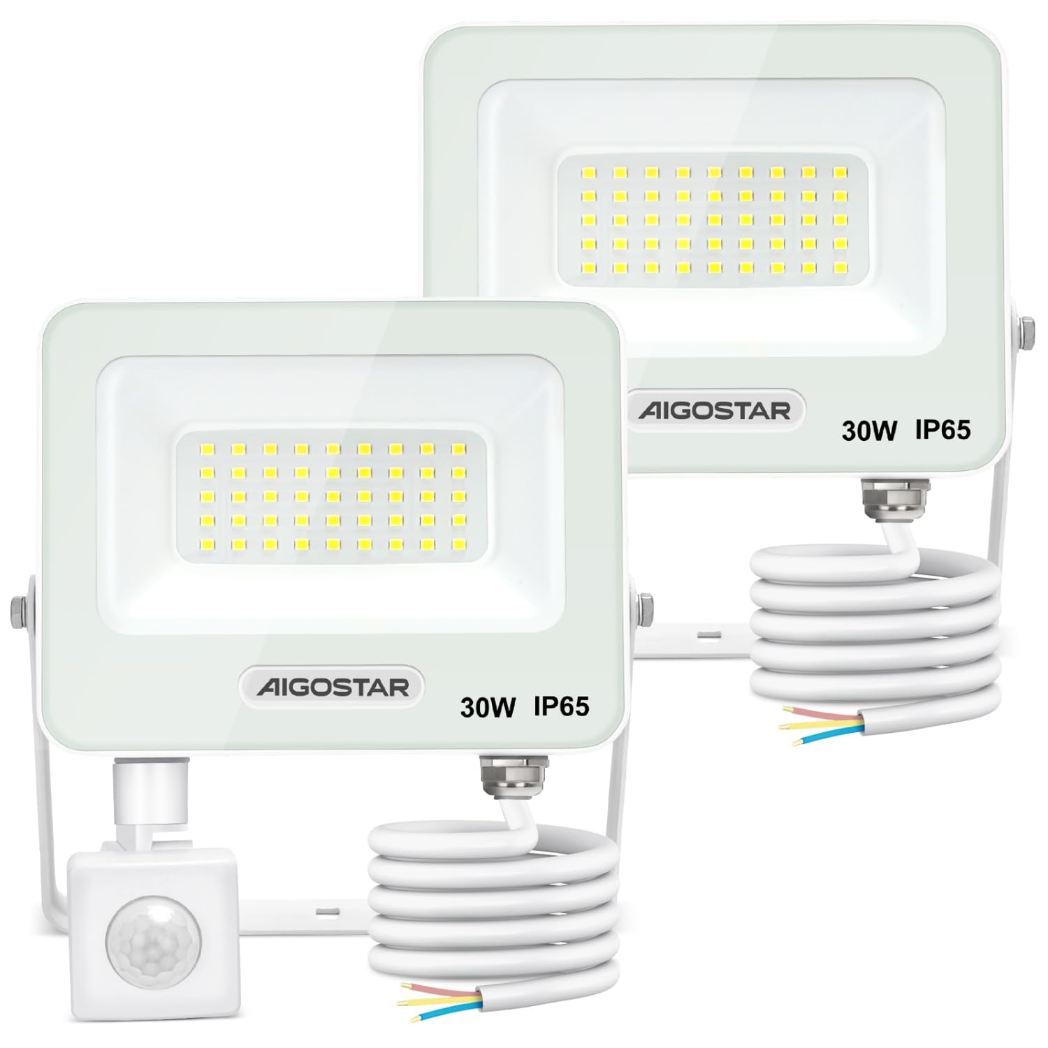 Aigostar 30w foco LED exterior con sensor movimiento pir,2 piezas, 4000k