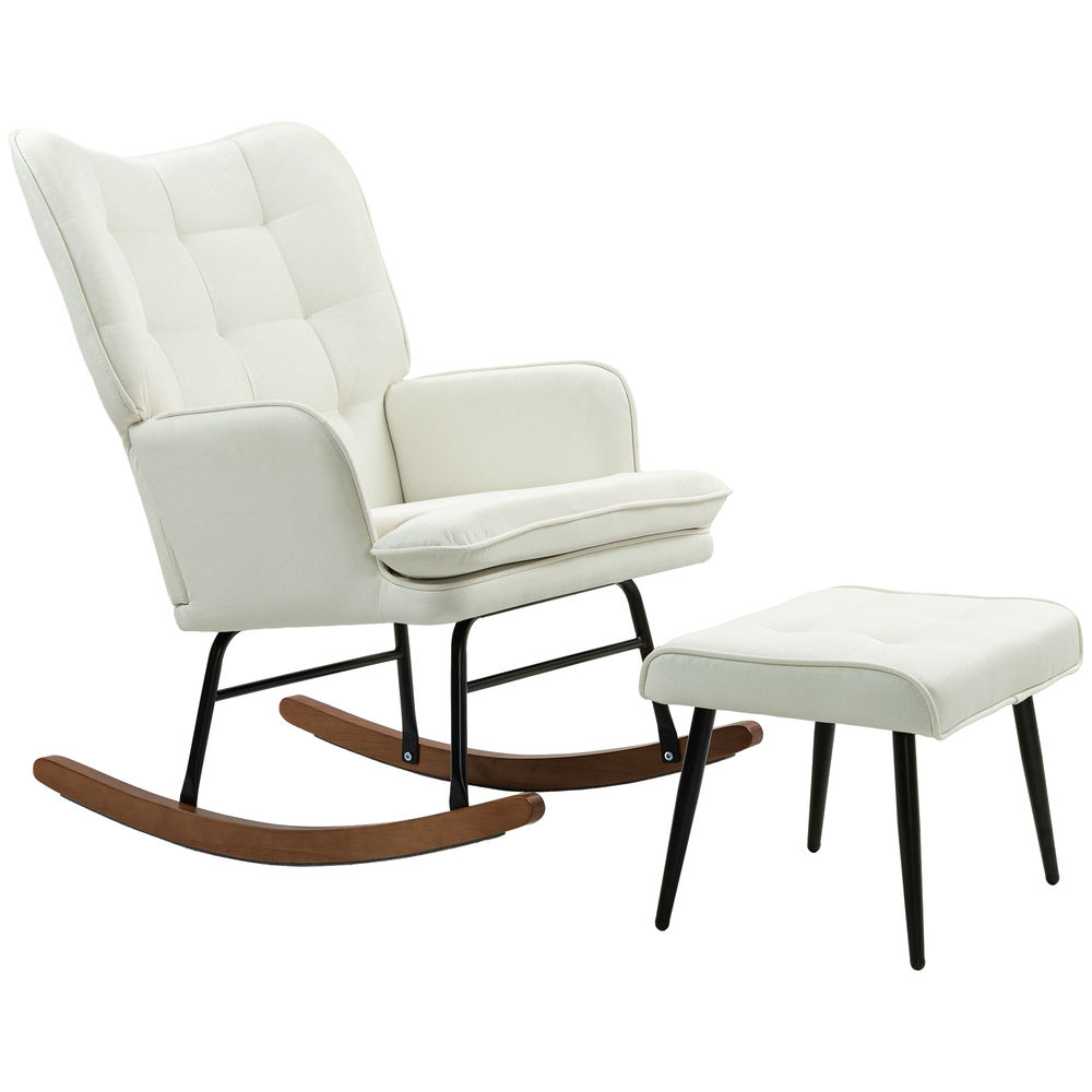 Silla mecedora 64x89x90 cm lino sintético color beige Homcom