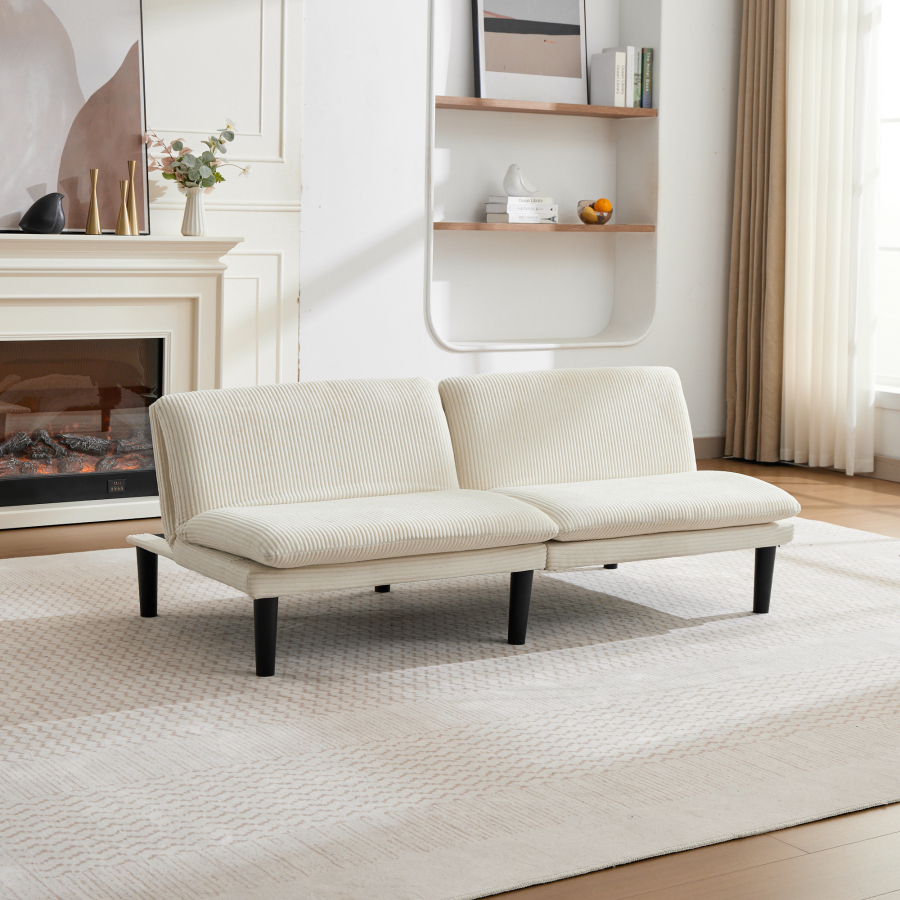 Sofá cama 2 plazas terciopelo beige respaldo ajustable para salón