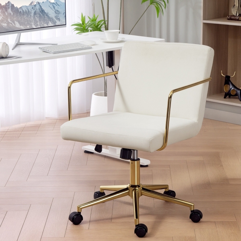 Silla de oficina giratoria poliéster blanco basculante y altura ajustable