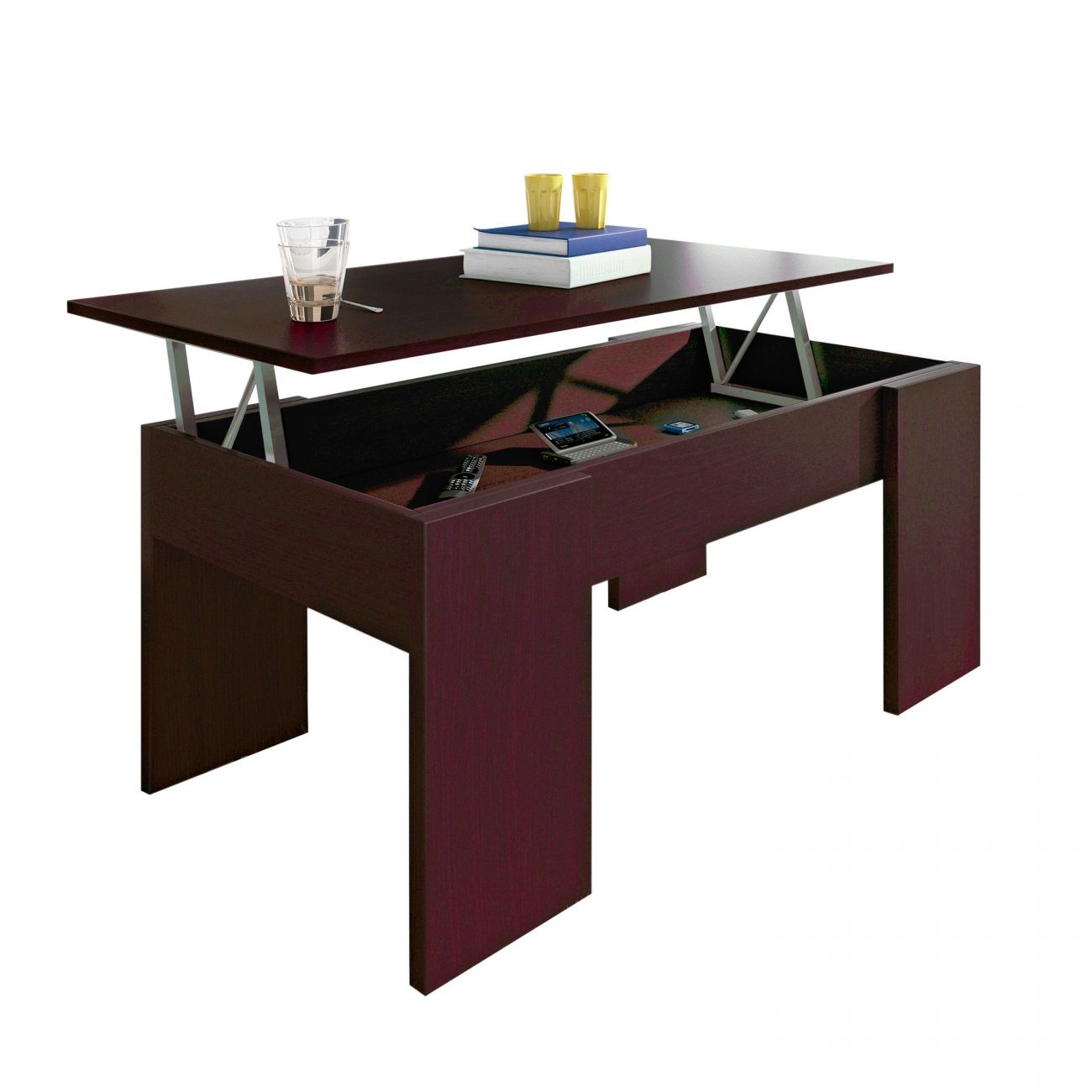 Mesa de centro elevable con almacenaje oculto 90x43,5-53,5 cm gala wengue