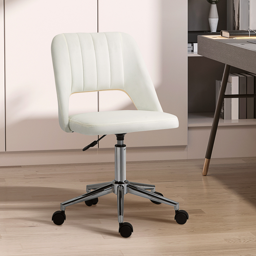 Silla de oficina ergonómica de poliéster beige giratoria ajustable