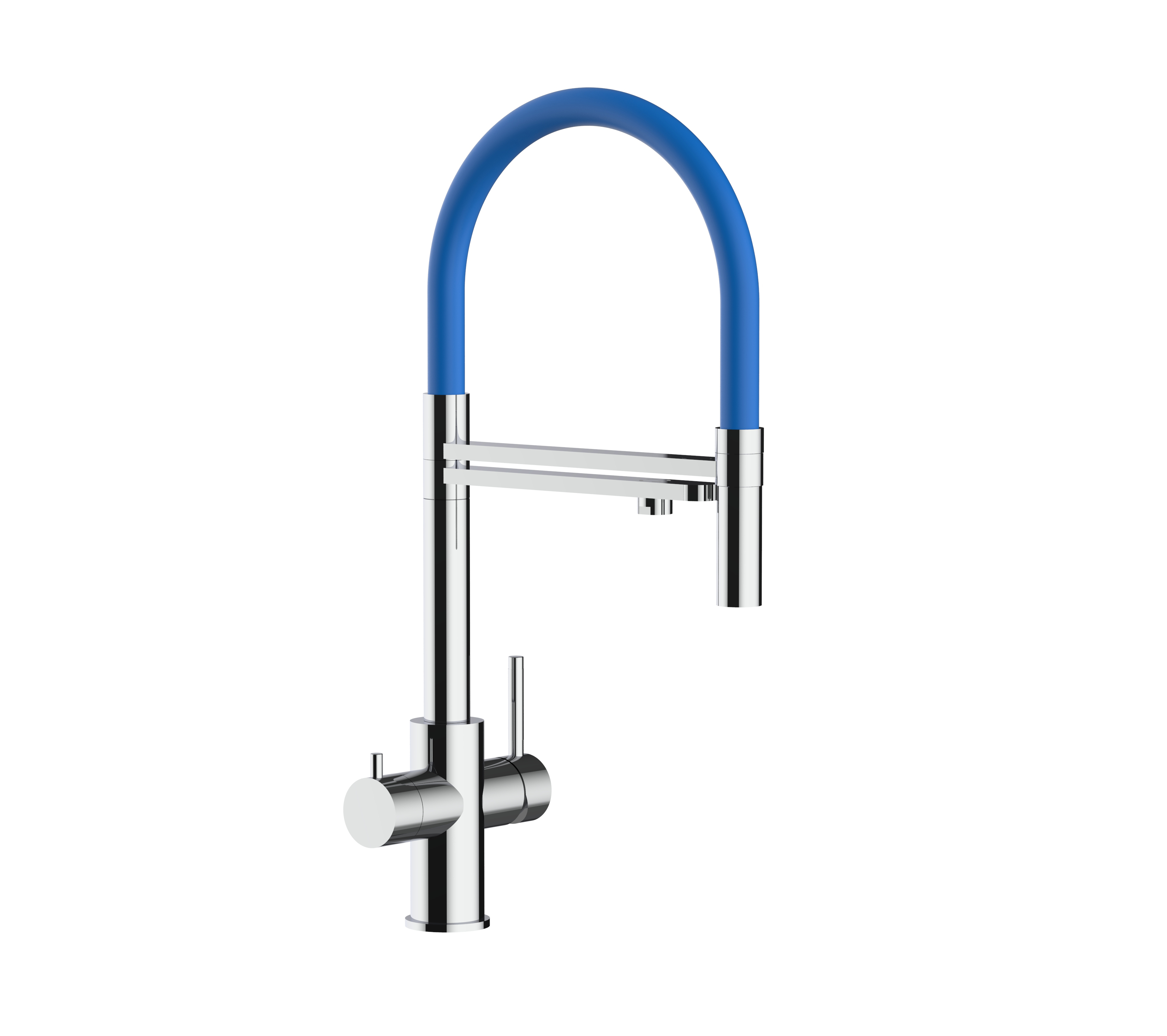 Grifo cocina 5 vías acero inox ducha 2 chorros amovible, pulido/azul, FX