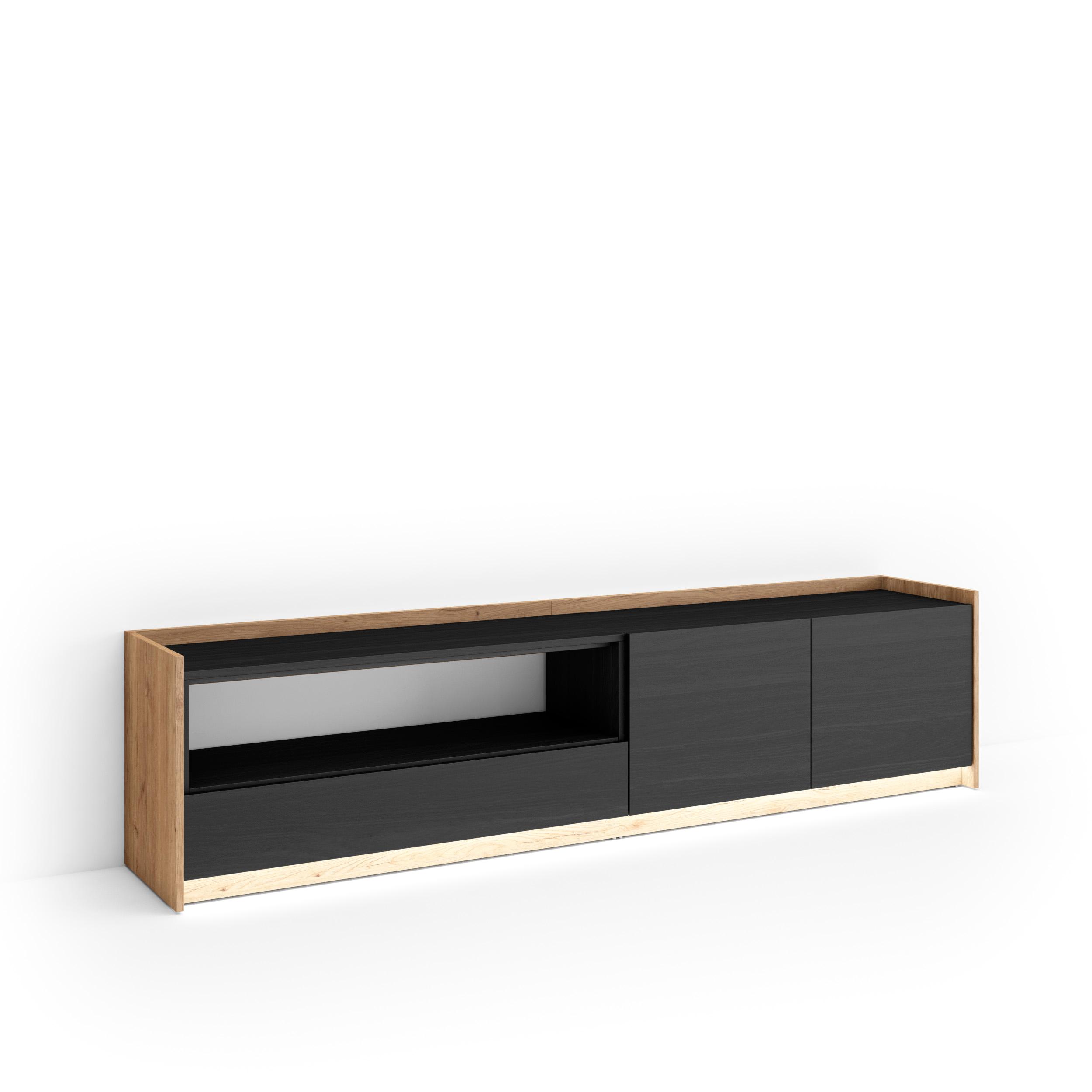 Mueble tv, 207x37x50cm, negro y roble, LED rf4843