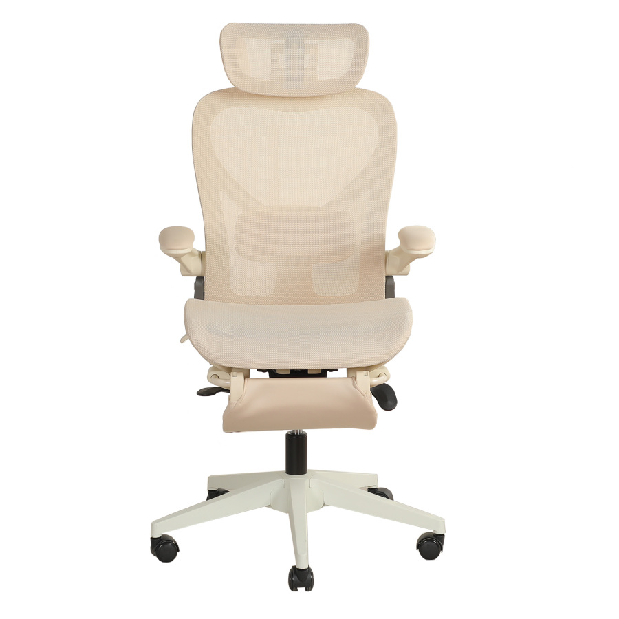 Silla de oficina de malla crema con cabezal 3d y lumbar