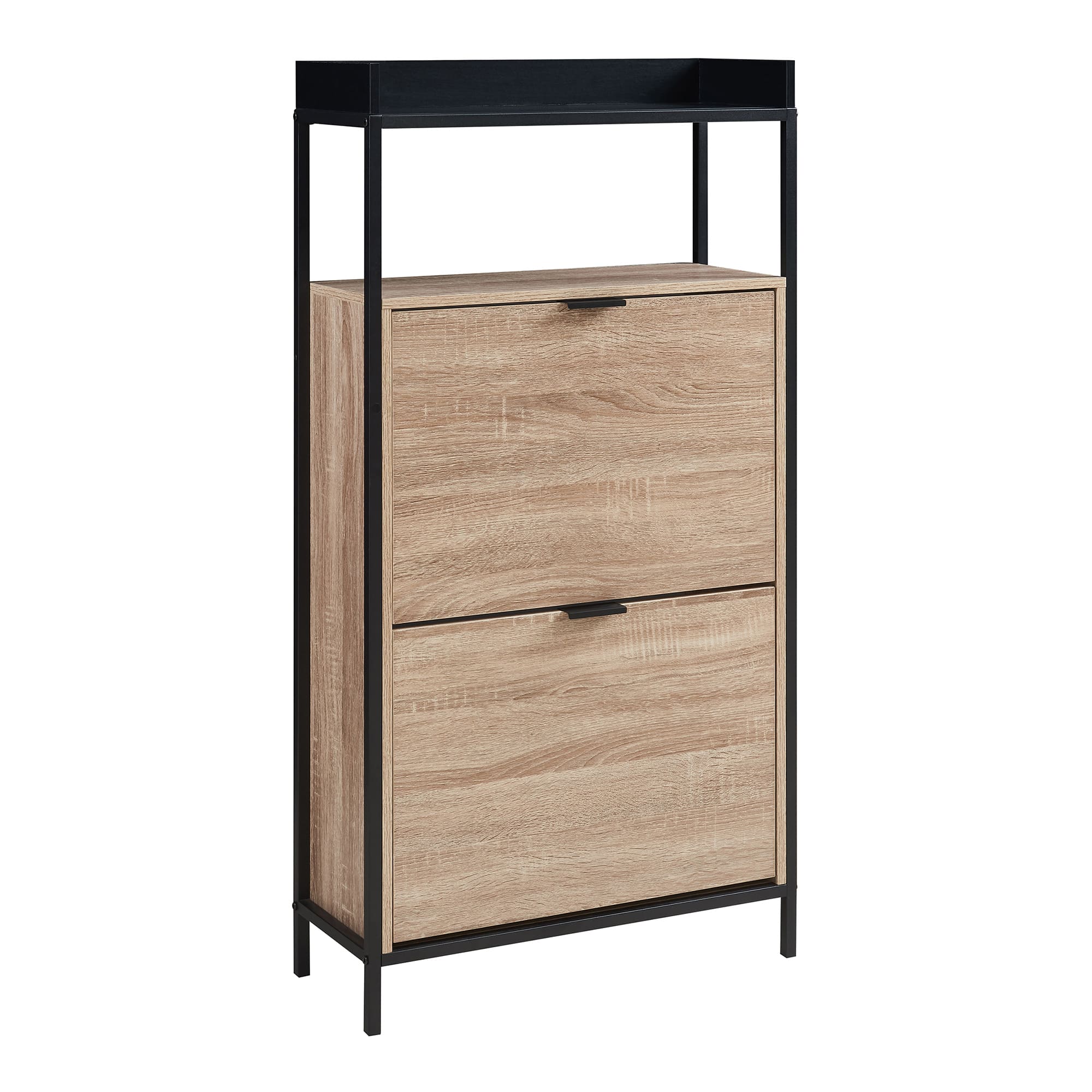 Zapatero belana puertas abatibles 116x60x24 cm - negro/roble [en.casa]