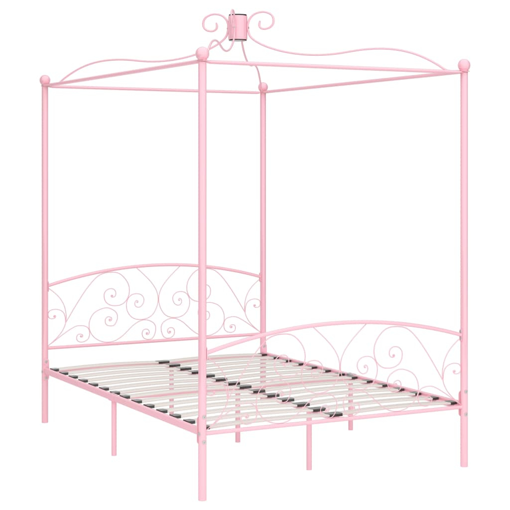vidaXL estructura cama con dosel sin colchón metal rosa 140x200 cm