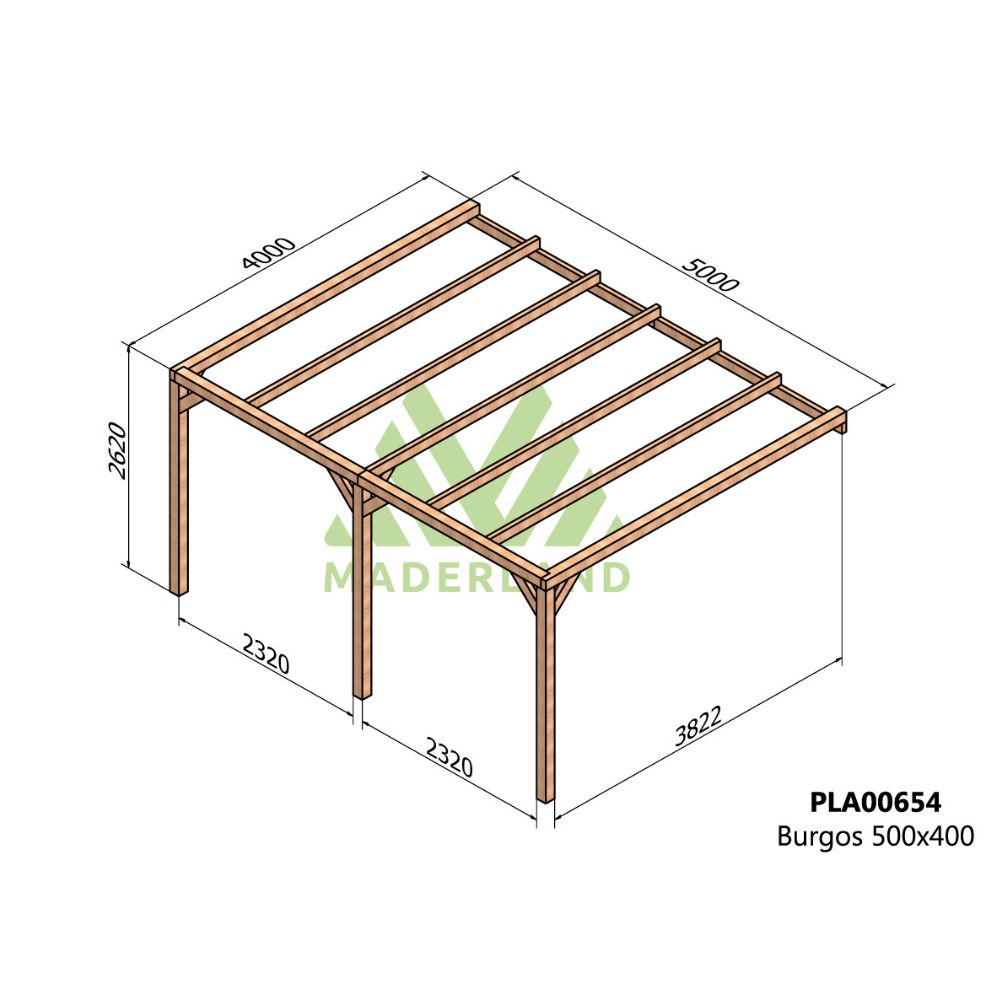 Pérgola de madera laminada adosada - burgos ad. 500x400cm (maderland)