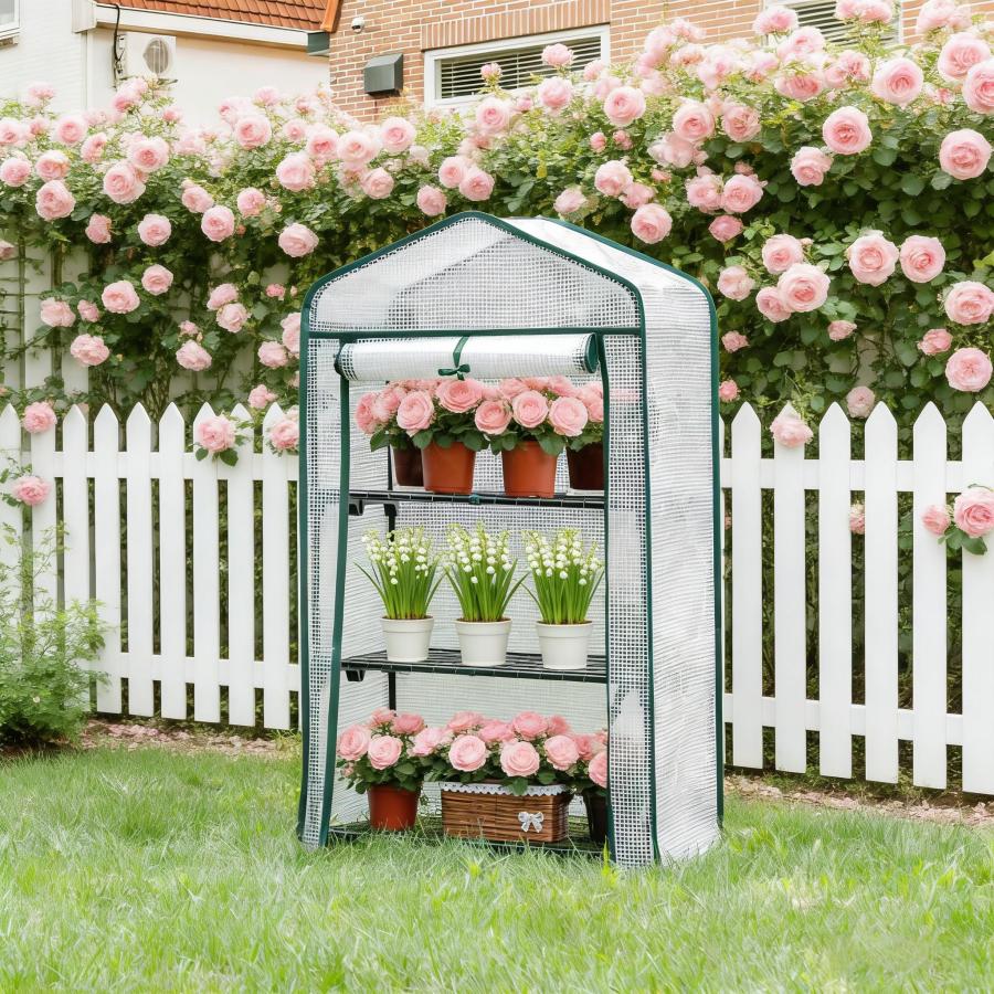 Invernadero exterior metal pe blanco 69x49x125 cm 3 estantes