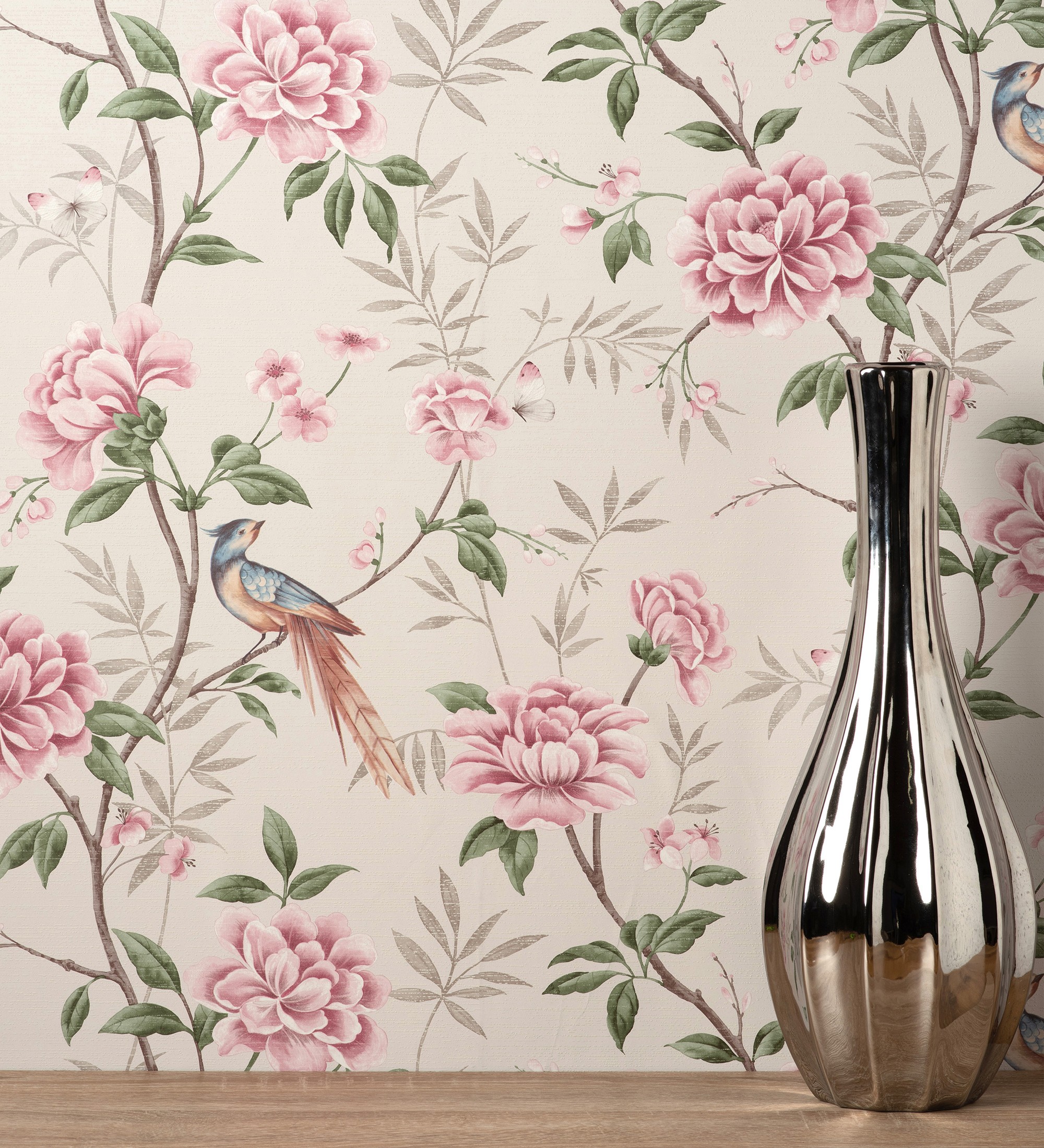 Papel pintado gaulan de pájaros y flores texturizado fibra 5.23m²
