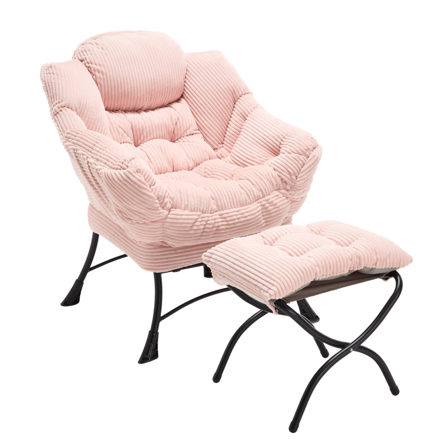 Sillón relax reposapiés acero rosa brazos bolsillo lateral salón dormitorio